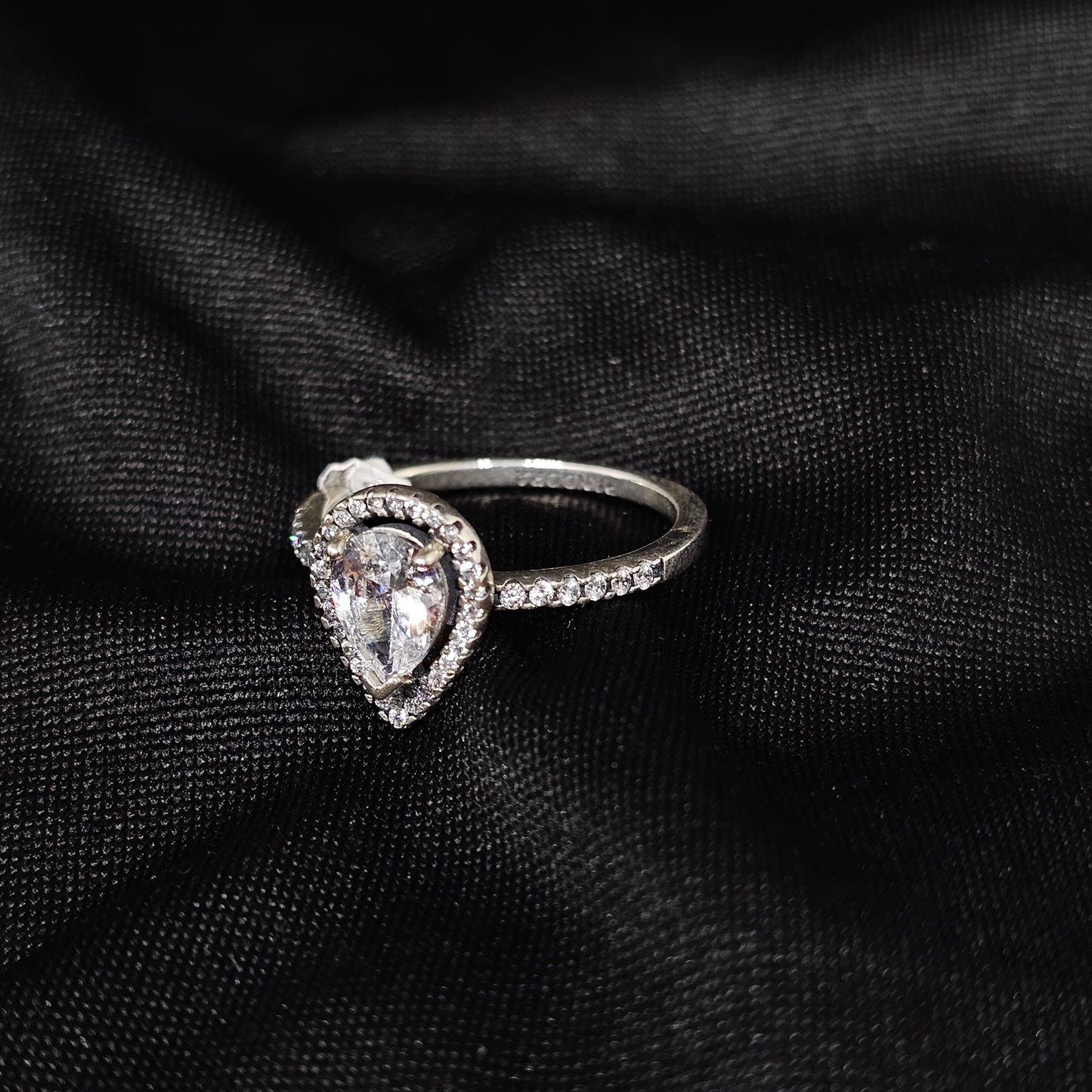 Teardrop Halo Ring, Size 9, Elegant Sparkle with Pave Band