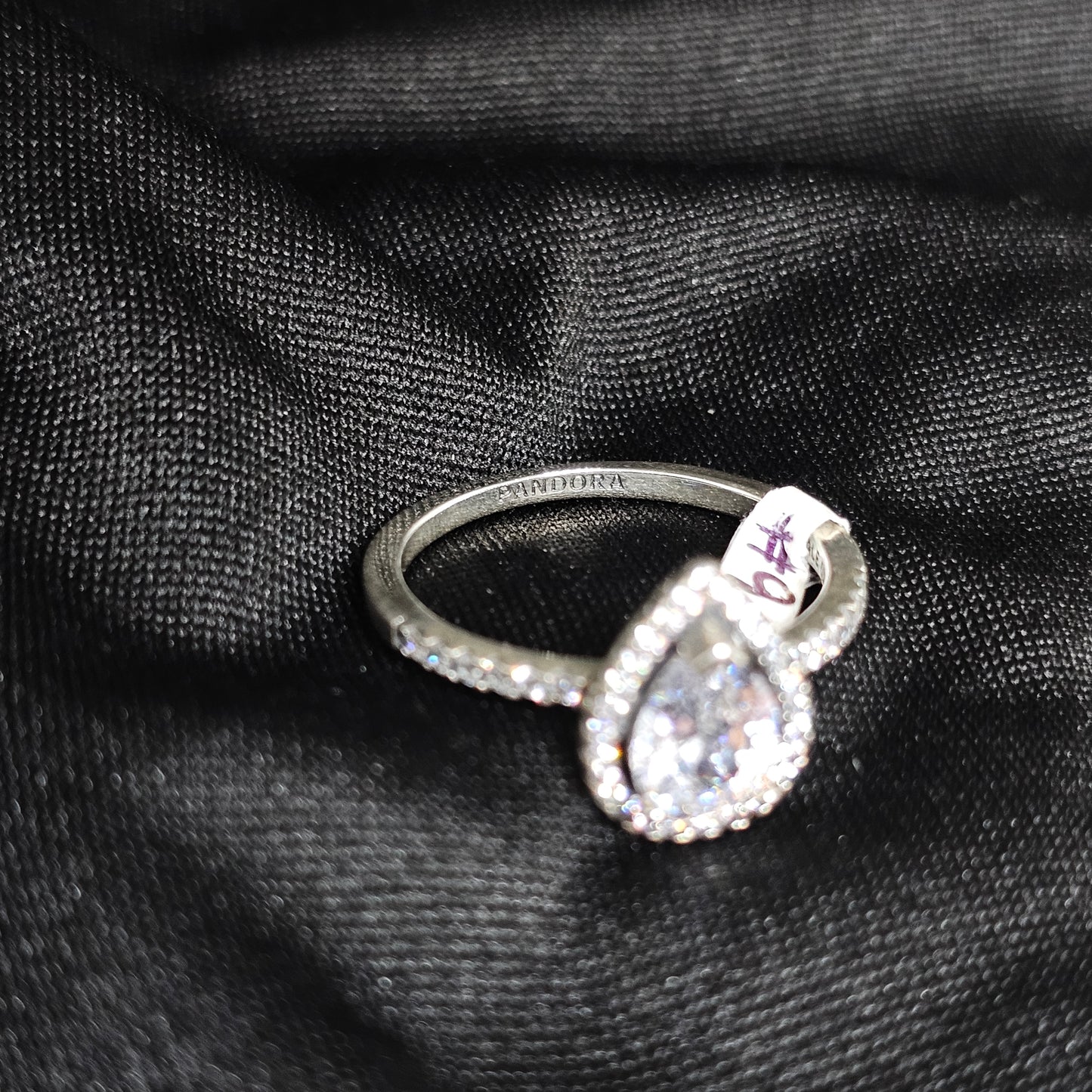 Teardrop Halo Ring, Size 9, Elegant Sparkle with Pave Band