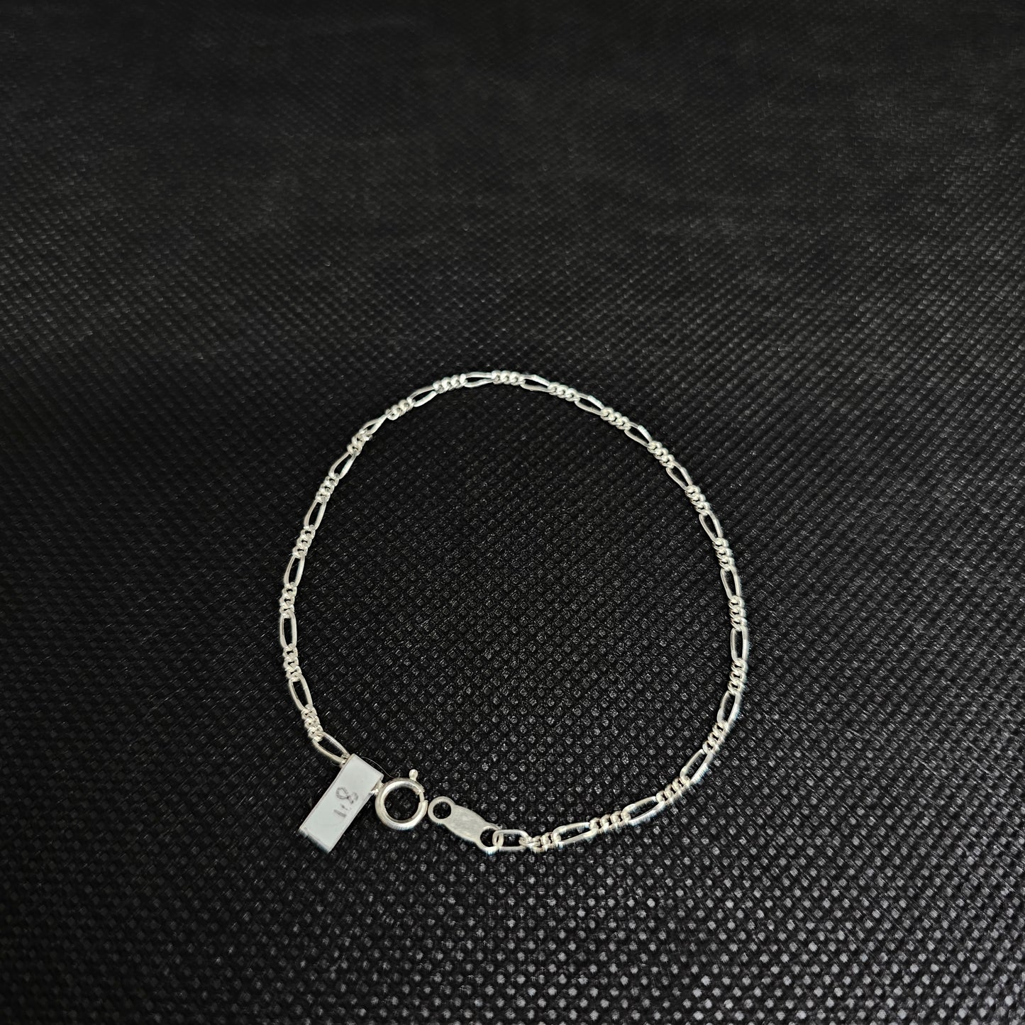 Classic Figaro Link Chain Bracelet in Polished Silver Finish