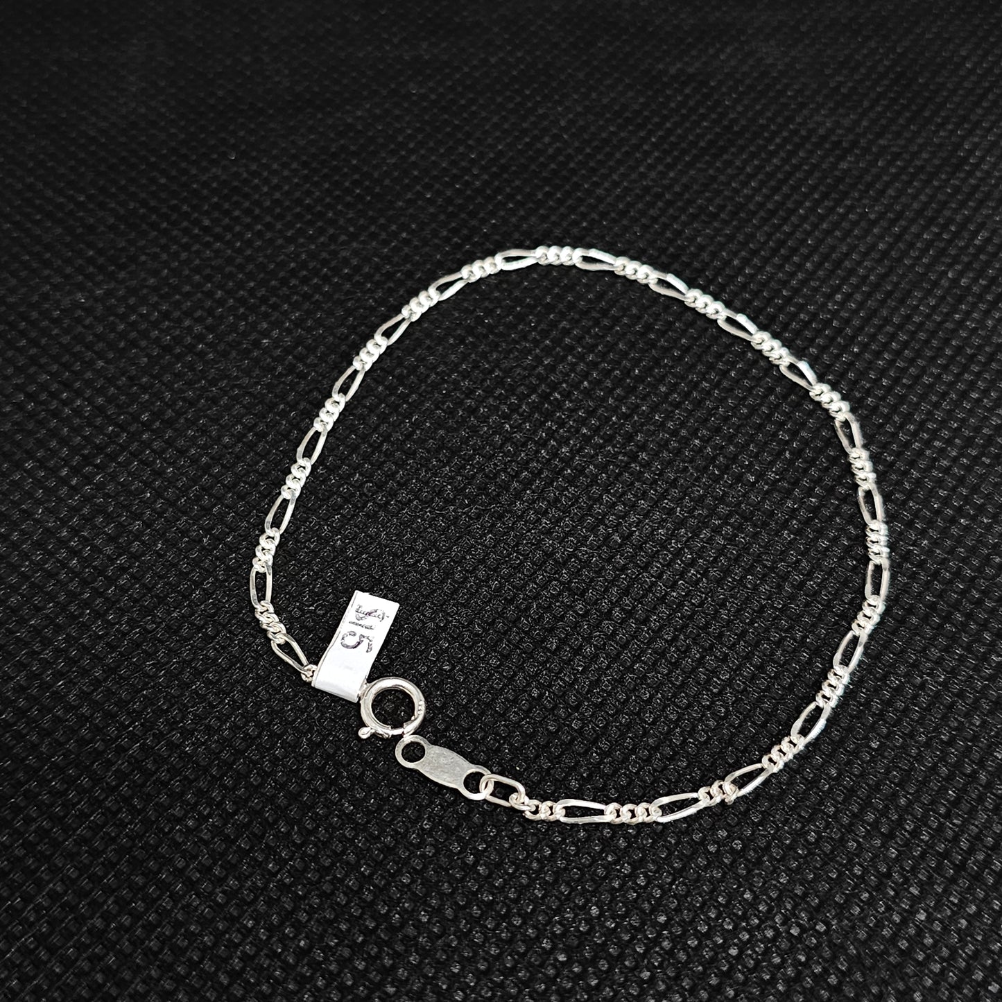 Classic Figaro Link Chain Bracelet in Polished Silver Finish