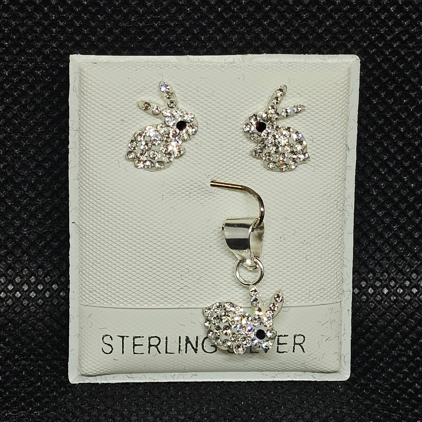 Sterling Silver CZ Bunny Earrings & Charm Set with Pushbacks