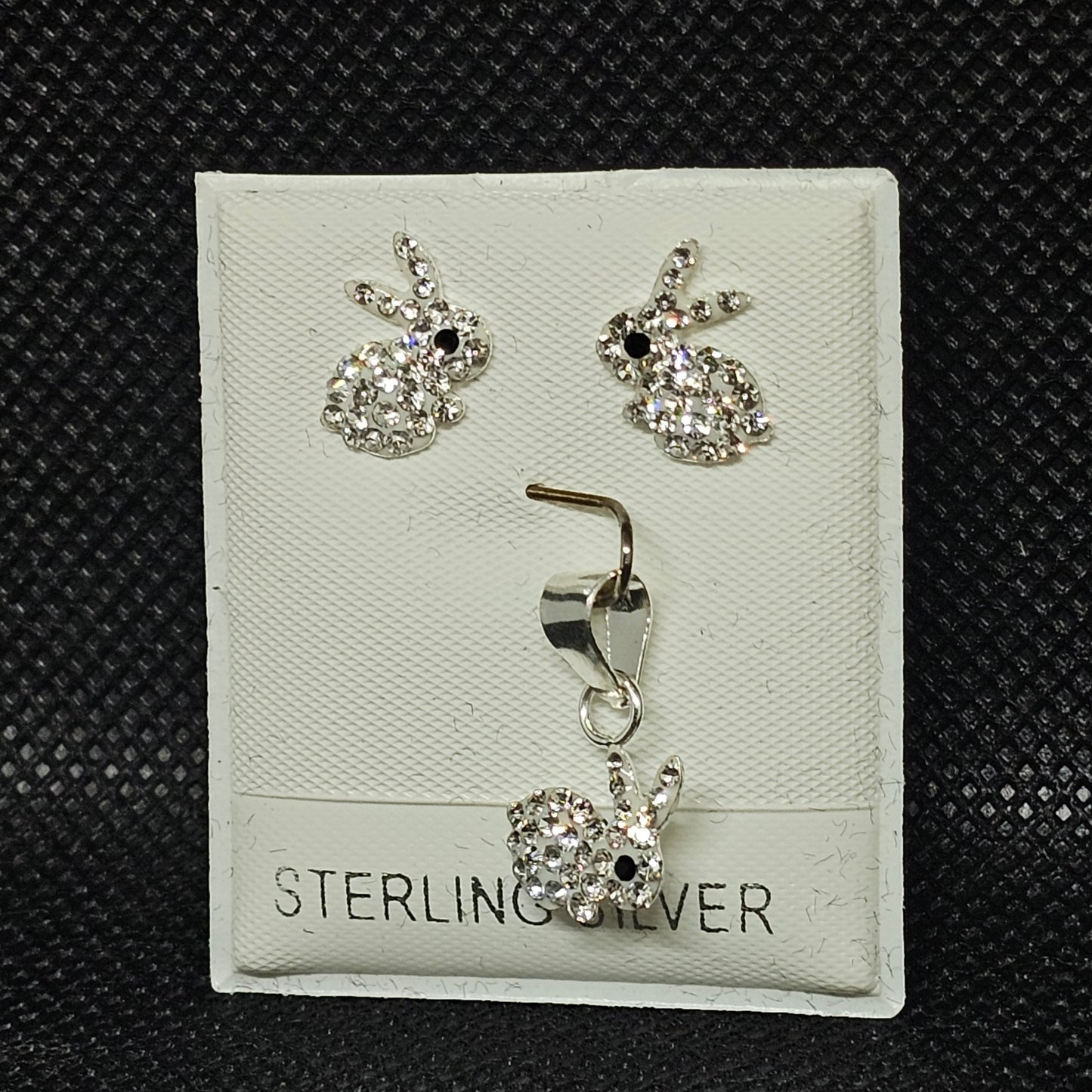 Sterling Silver CZ Bunny Earrings & Charm Set with Pushbacks