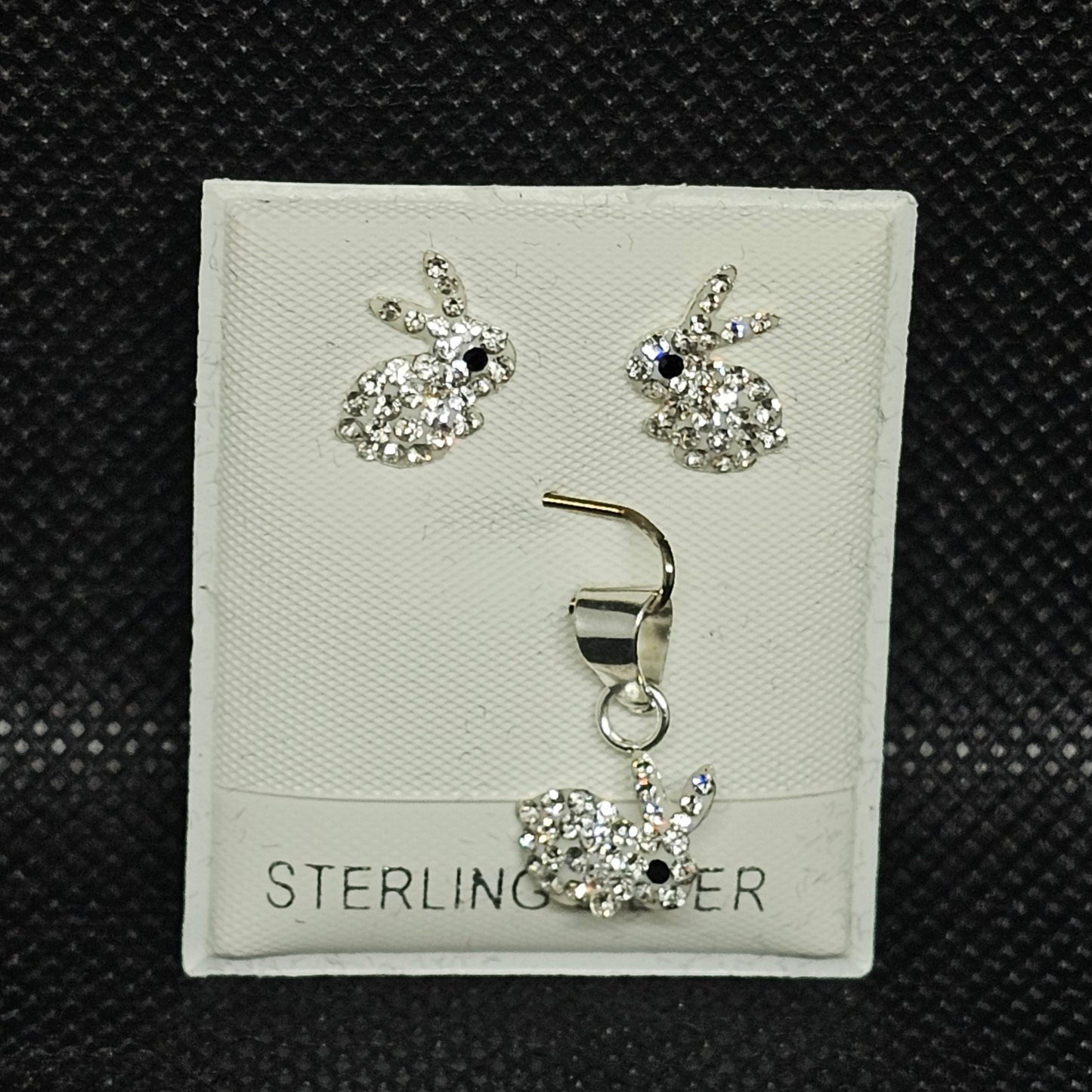 Sterling Silver CZ Bunny Earrings & Charm Set with Pushbacks