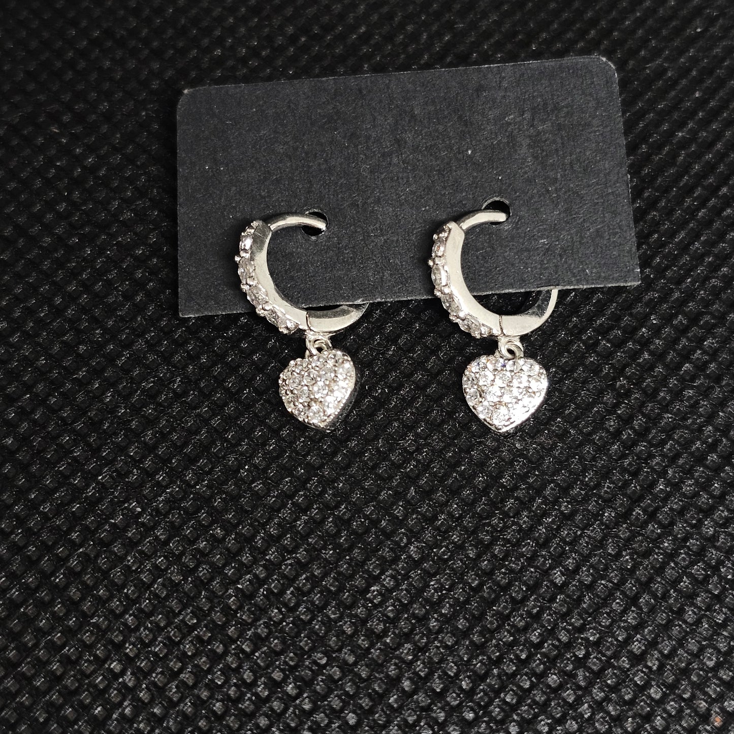 Sterling Silver CZ Heart Dangle Hoop Earrings for Women