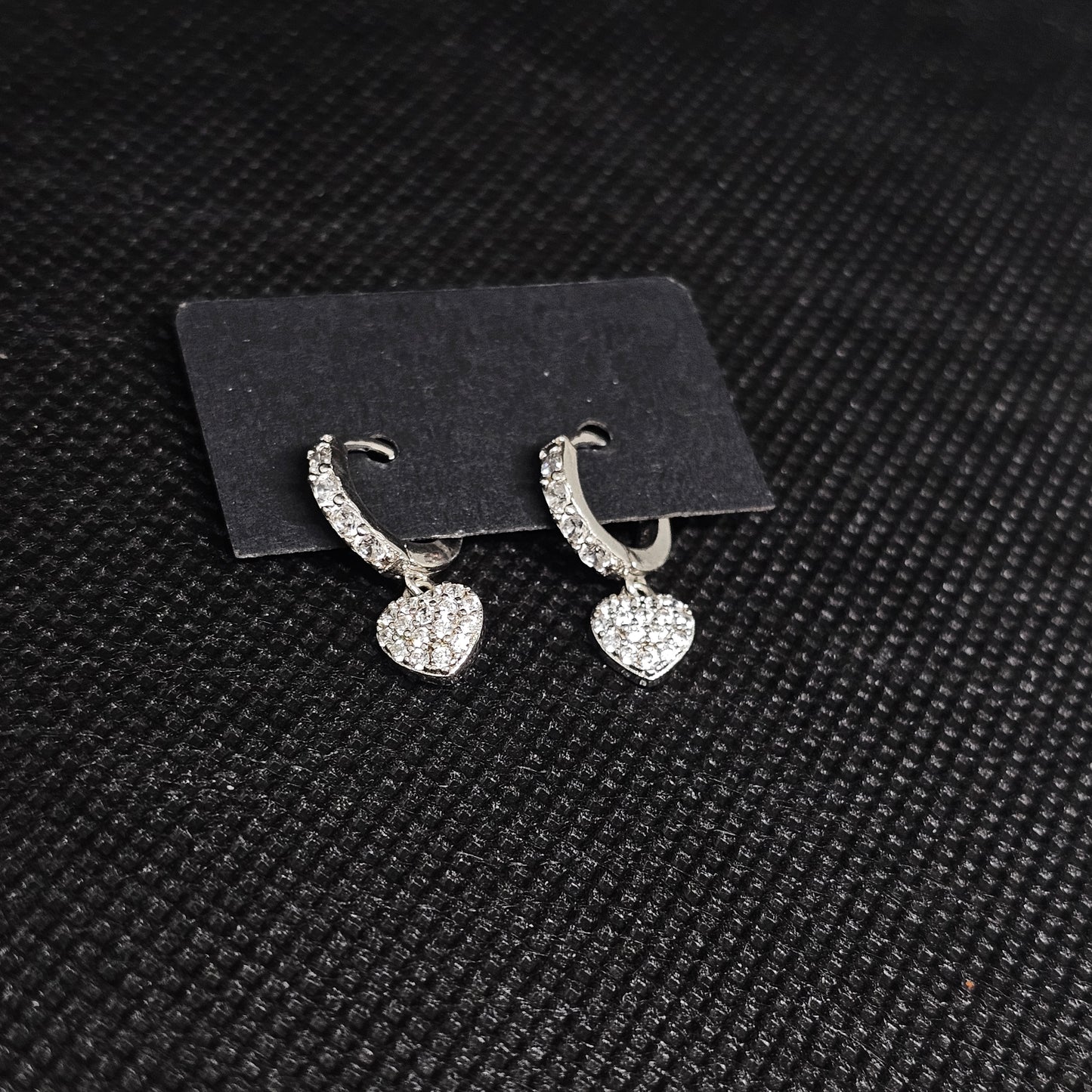 Sterling Silver CZ Heart Dangle Hoop Earrings for Women