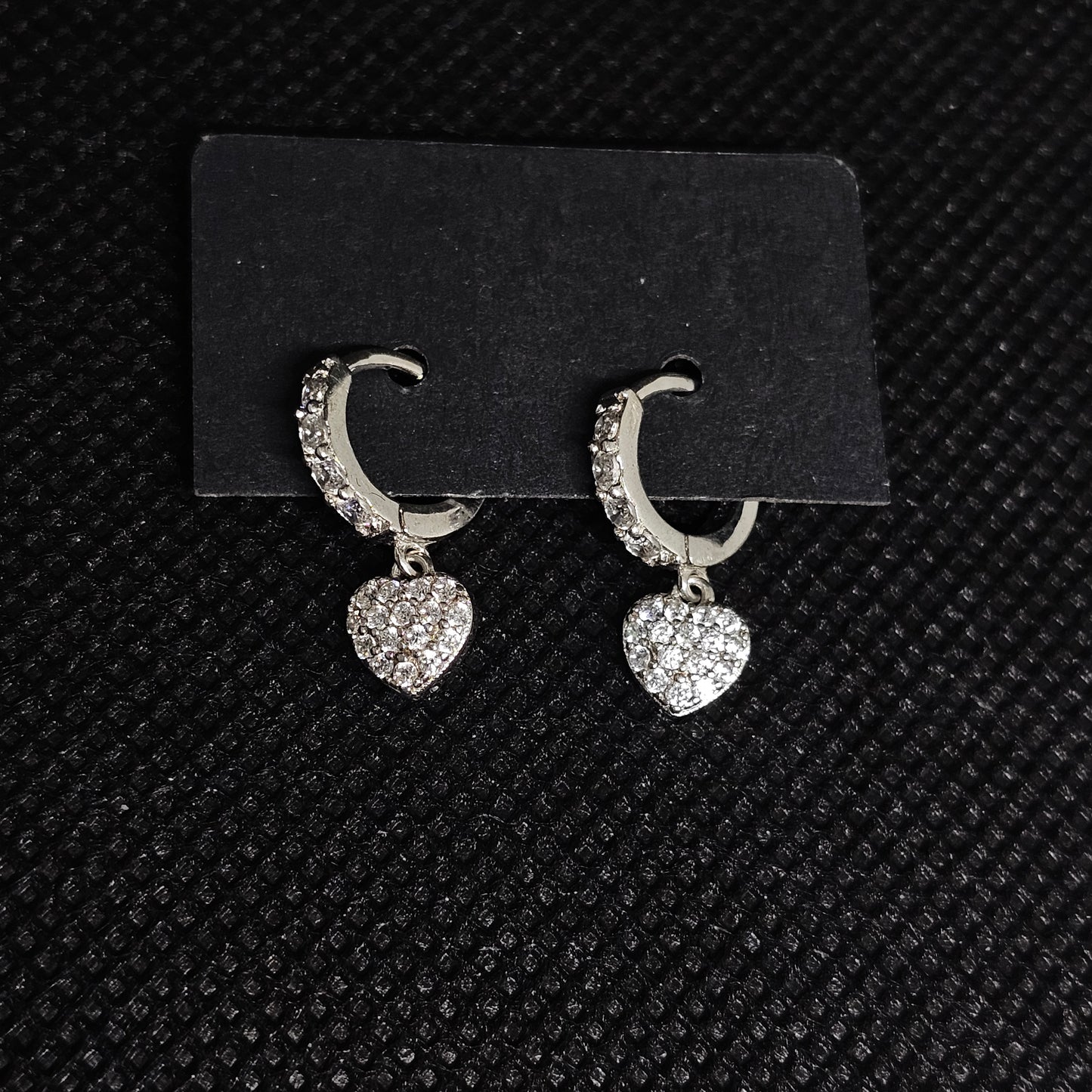 Sterling Silver CZ Heart Dangle Hoop Earrings for Women