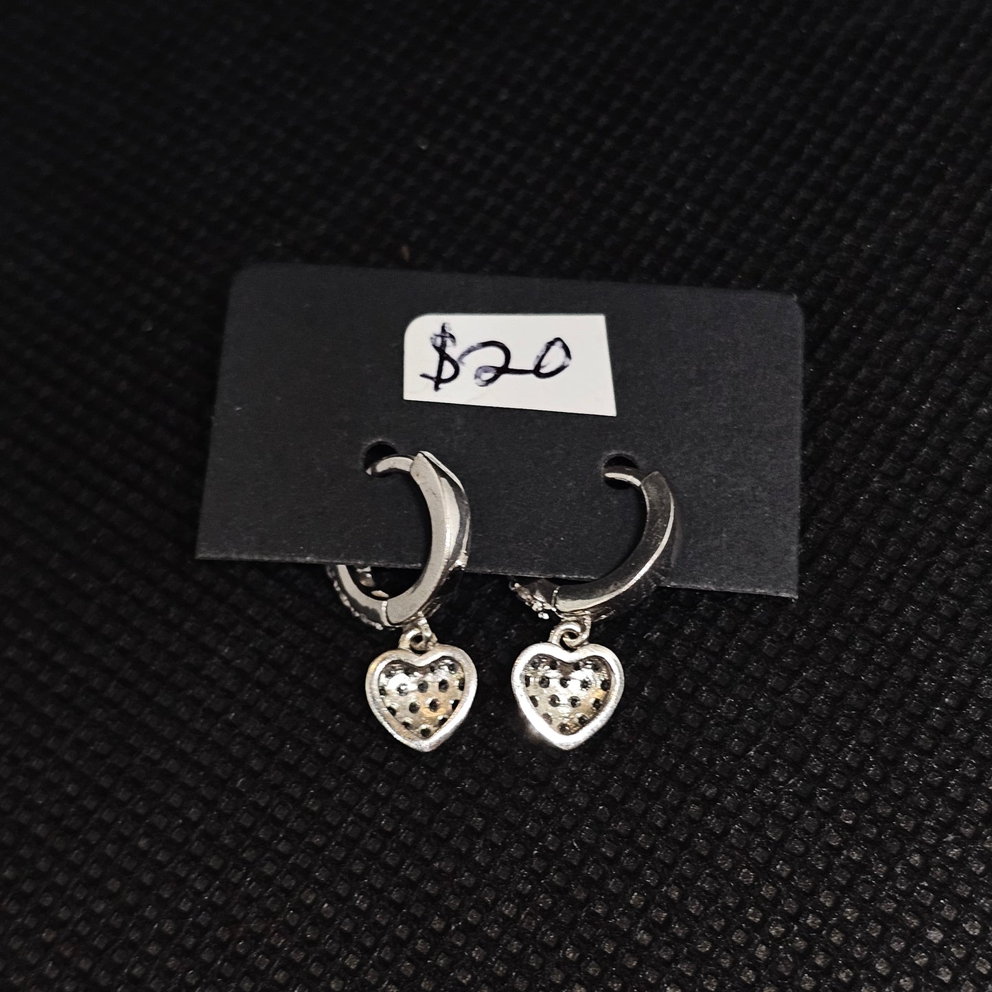 Sterling Silver CZ Heart Dangle Hoop Earrings for Women
