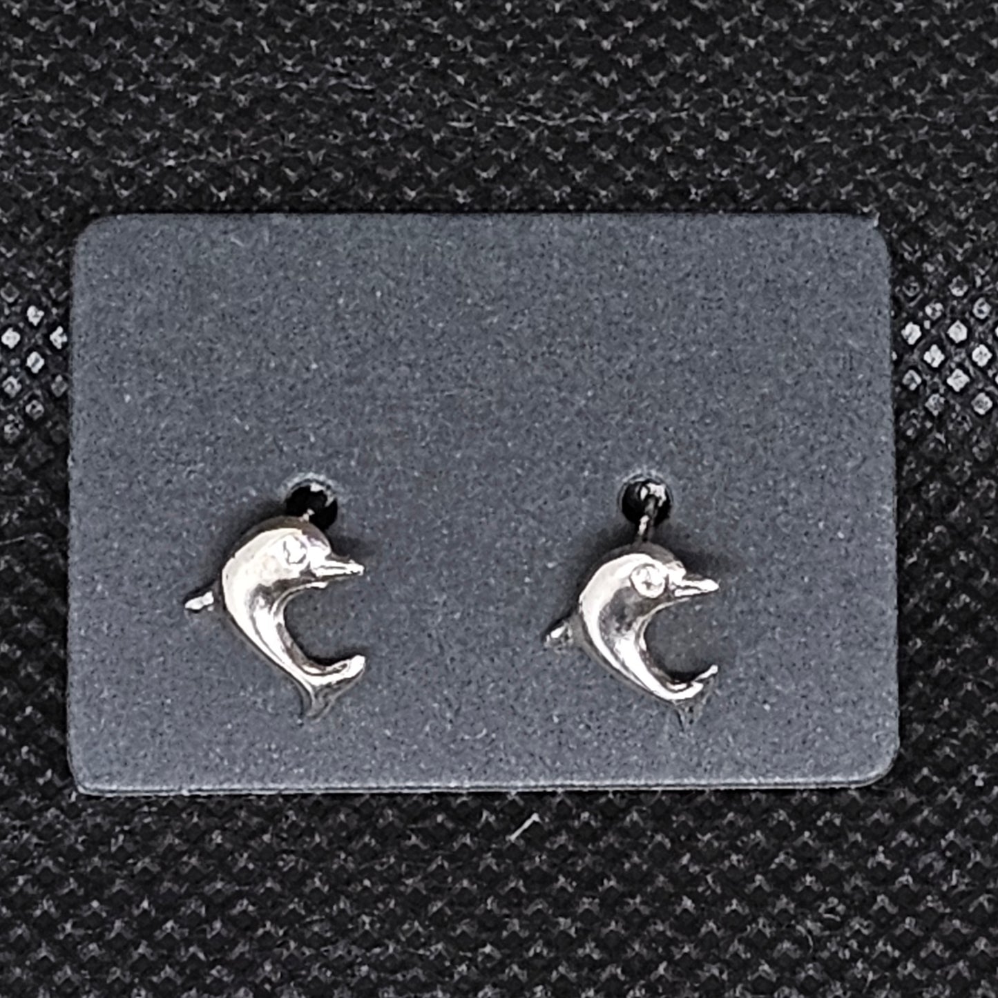 Dolphin CZ Stud Earrings – ½” Ocean Design with Screwball Backs
