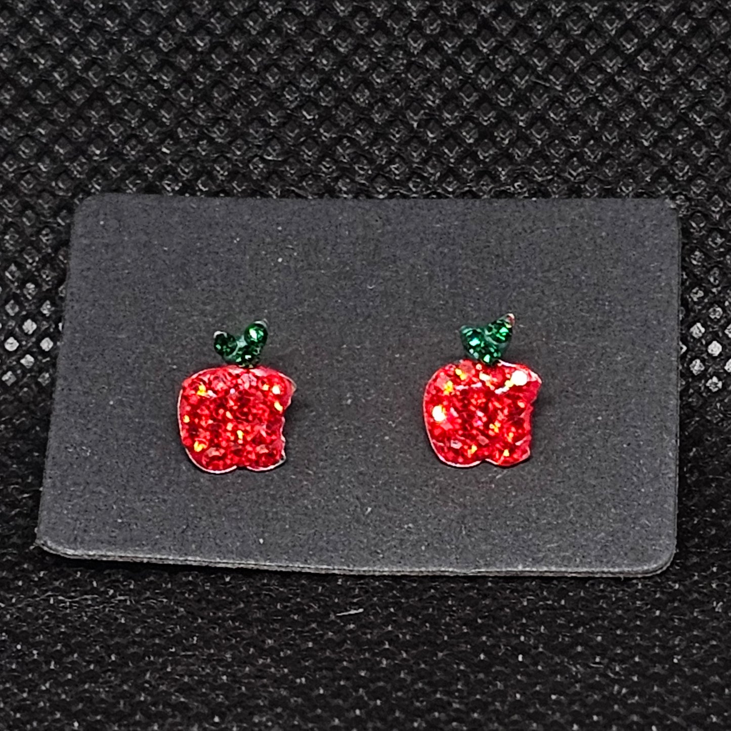 Apple CZ Stud Earrings – ¼” Cute Fruit Design with Screwball Backs