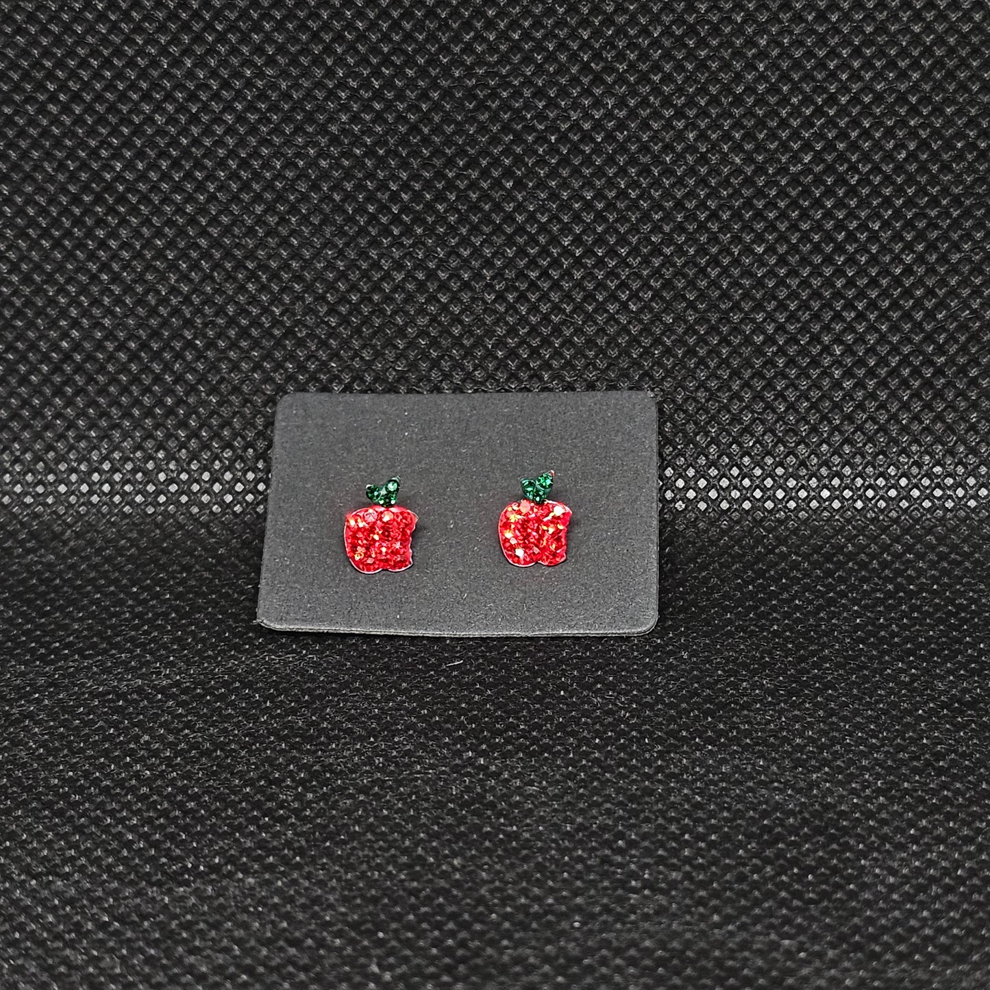 Apple CZ Stud Earrings – ¼” Cute Fruit Design with Screwball Backs