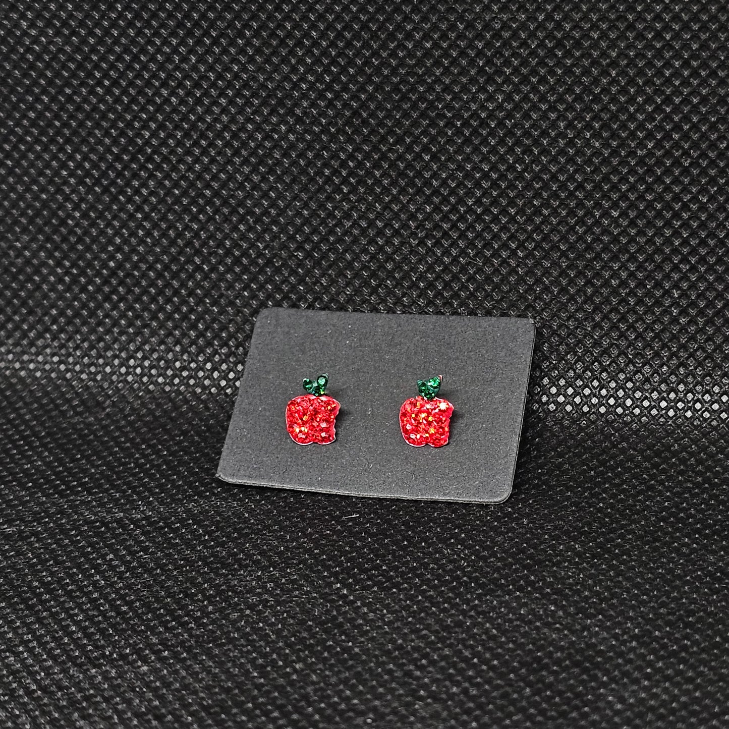 Apple CZ Stud Earrings – ¼” Cute Fruit Design with Screwball Backs