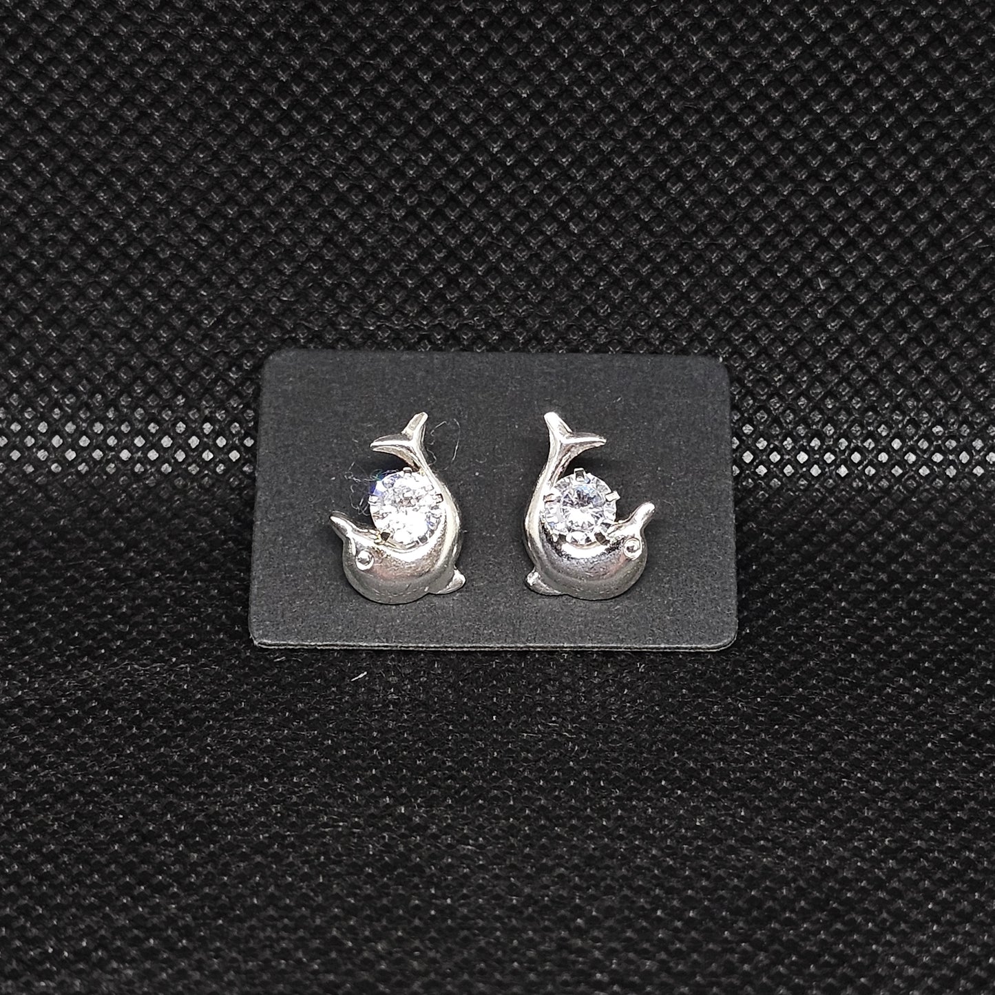 Dolphin Stud Earrings with CZ Center Stone & Screwball Backs ½”