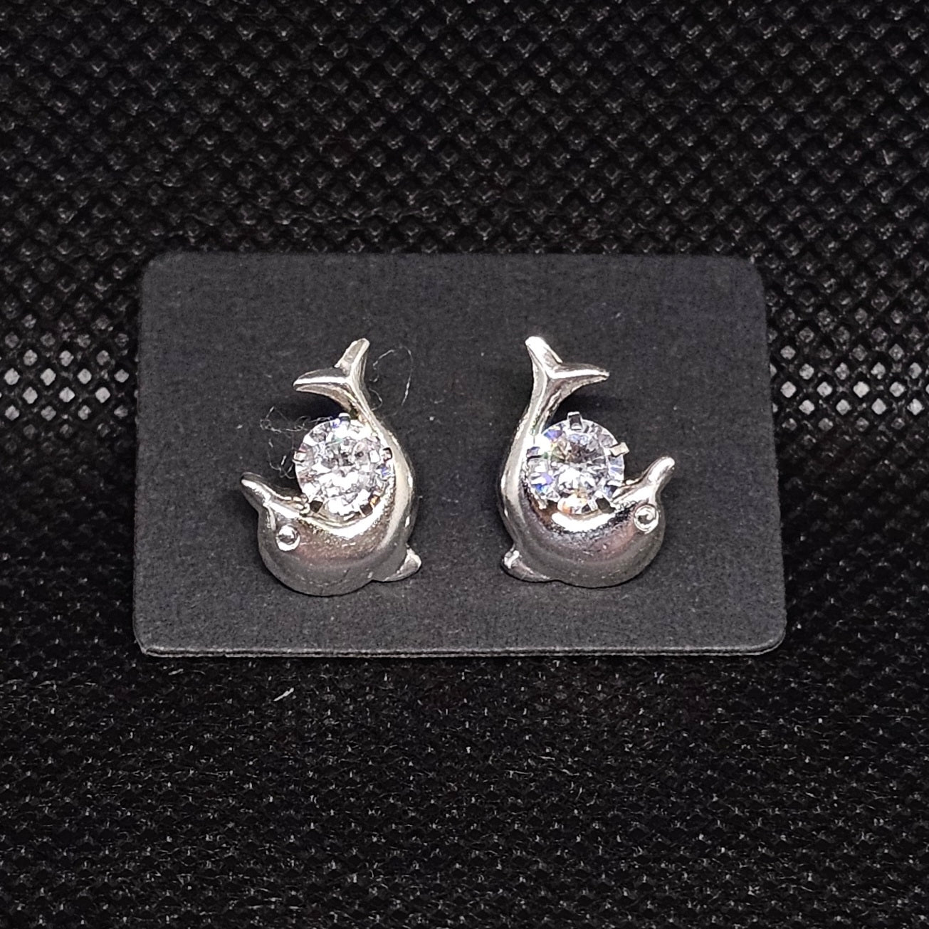 Dolphin Stud Earrings with CZ Center Stone & Screwball Backs ½”