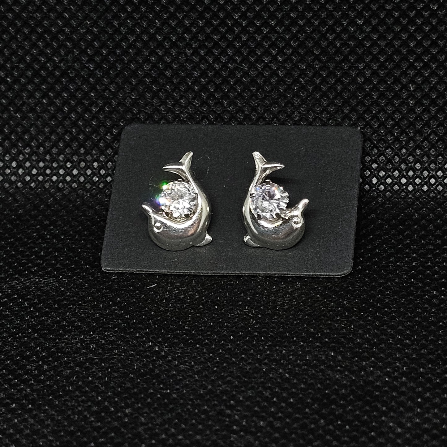 Dolphin Stud Earrings with CZ Center Stone & Screwball Backs ½”