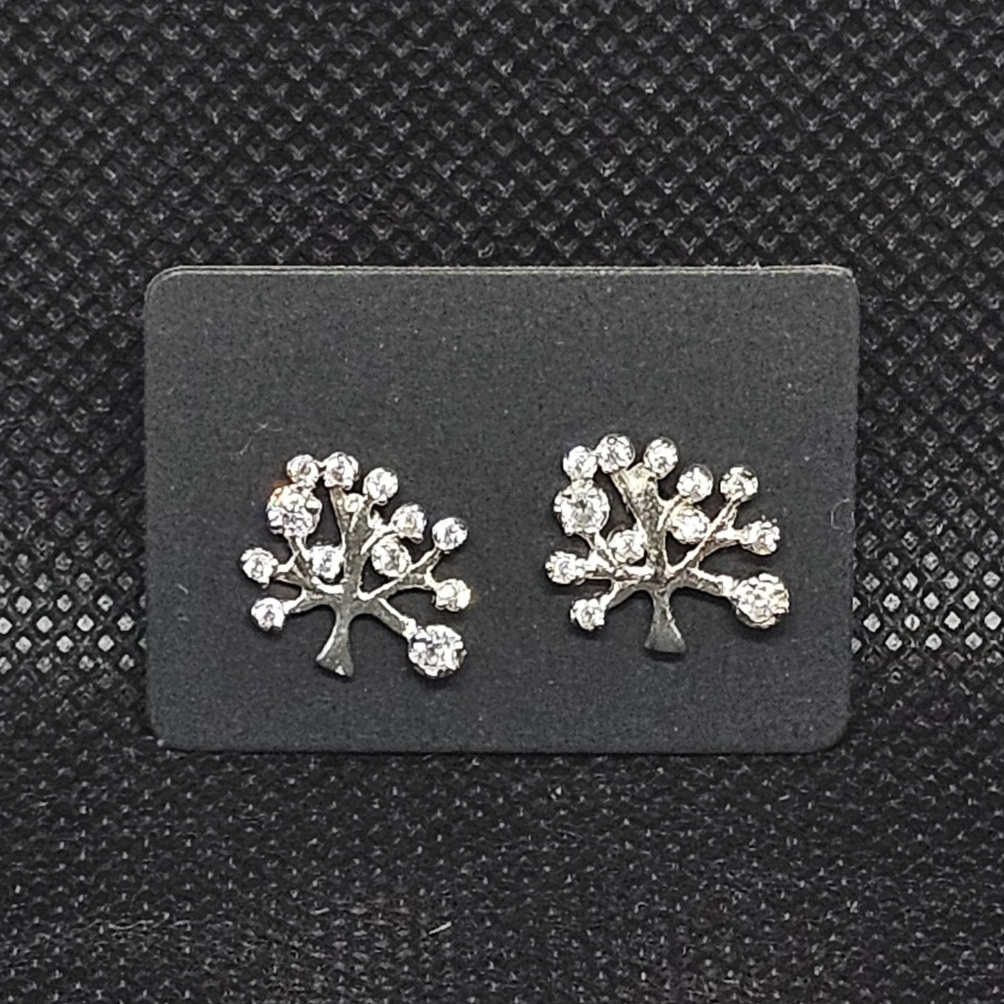 Tree Stud Earrings with CZ Stones and Secure Pushback Closure ½”