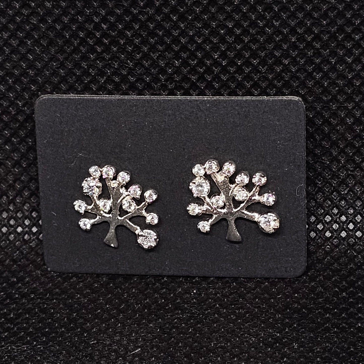 Tree Stud Earrings with CZ Stones and Secure Pushback Closure ½”