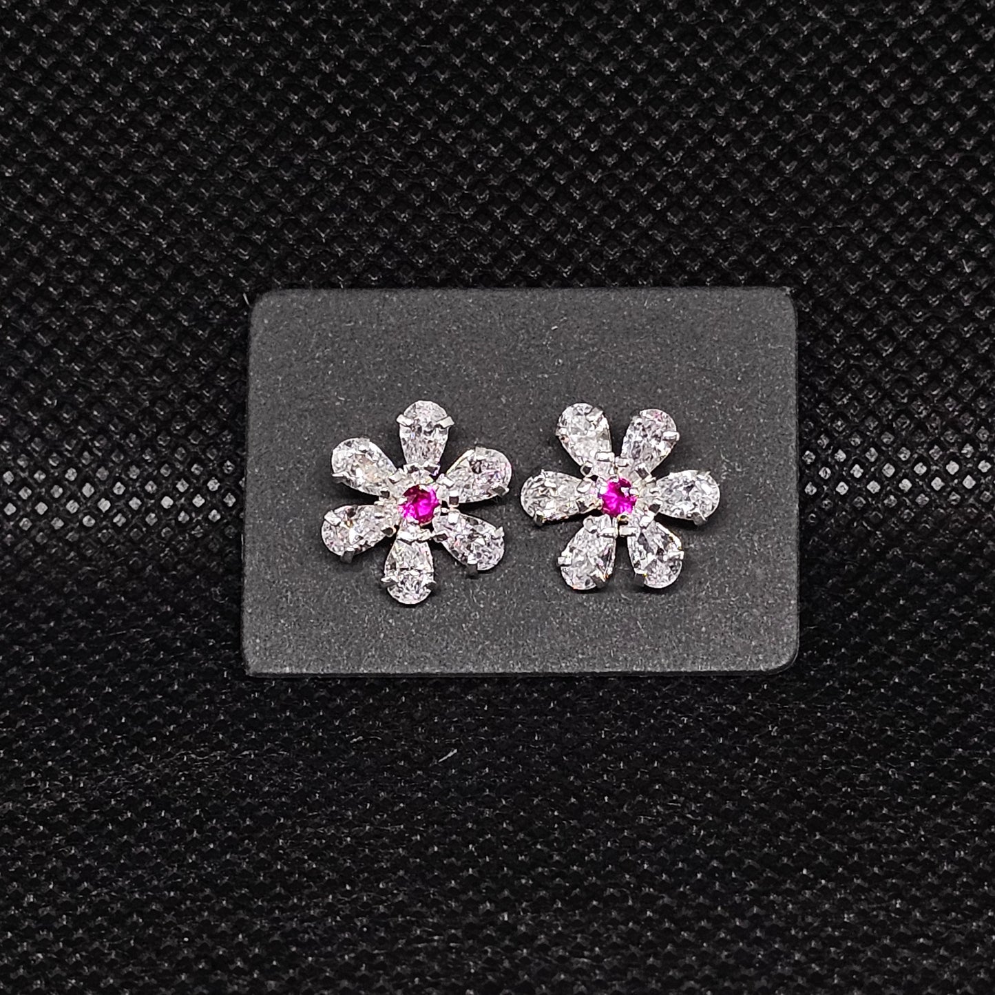 Flower Stud Earrings with CZ Stones & Secure Screwball Backs ½”