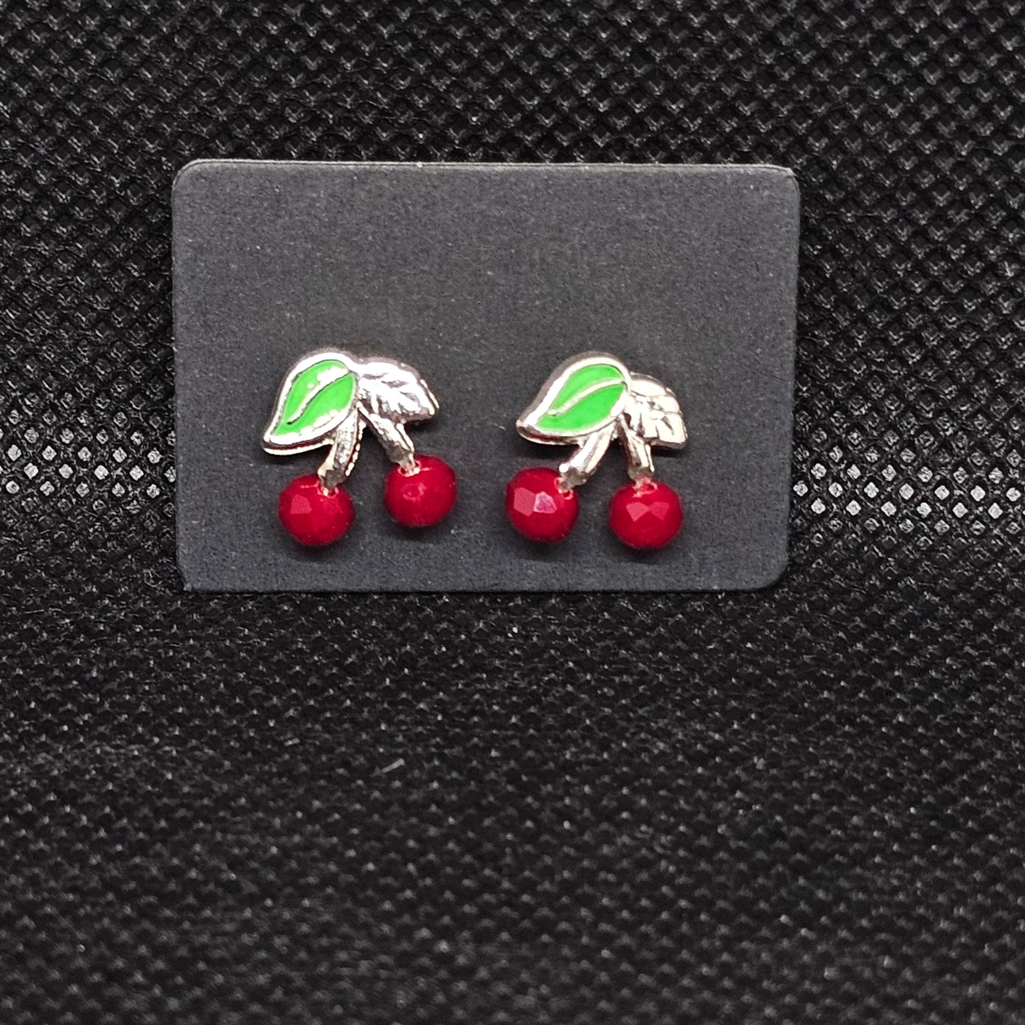 Cherry Stud Earrings with CZ Stones & Secure Screwball Backs ½”