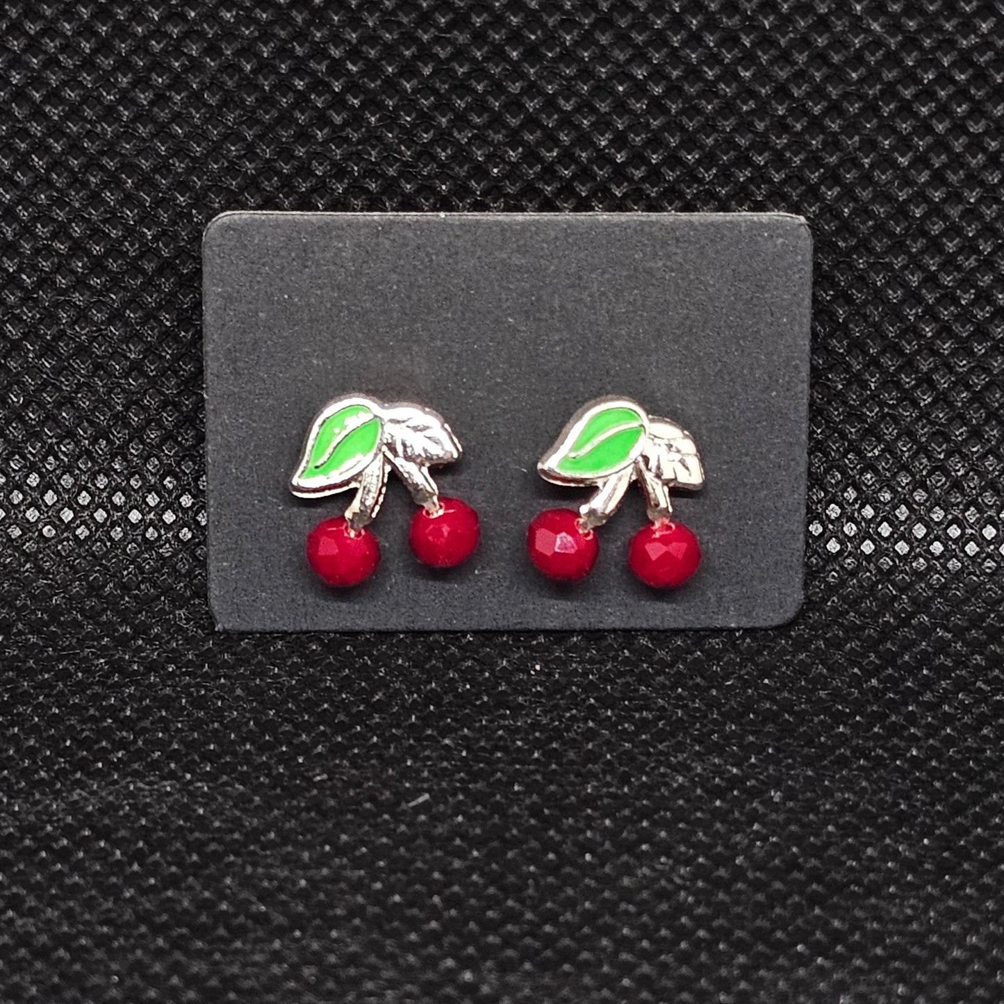 Cherry Stud Earrings with CZ Stones & Secure Screwball Backs ½”