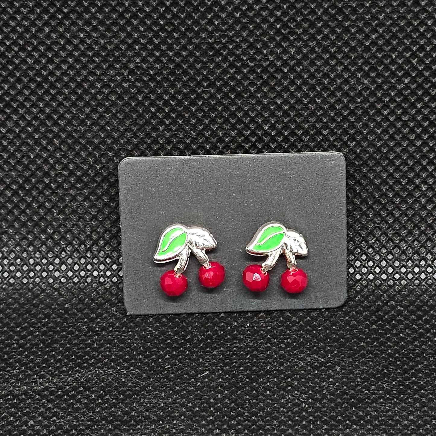 Cherry Stud Earrings with CZ Stones & Secure Screwball Backs ½”