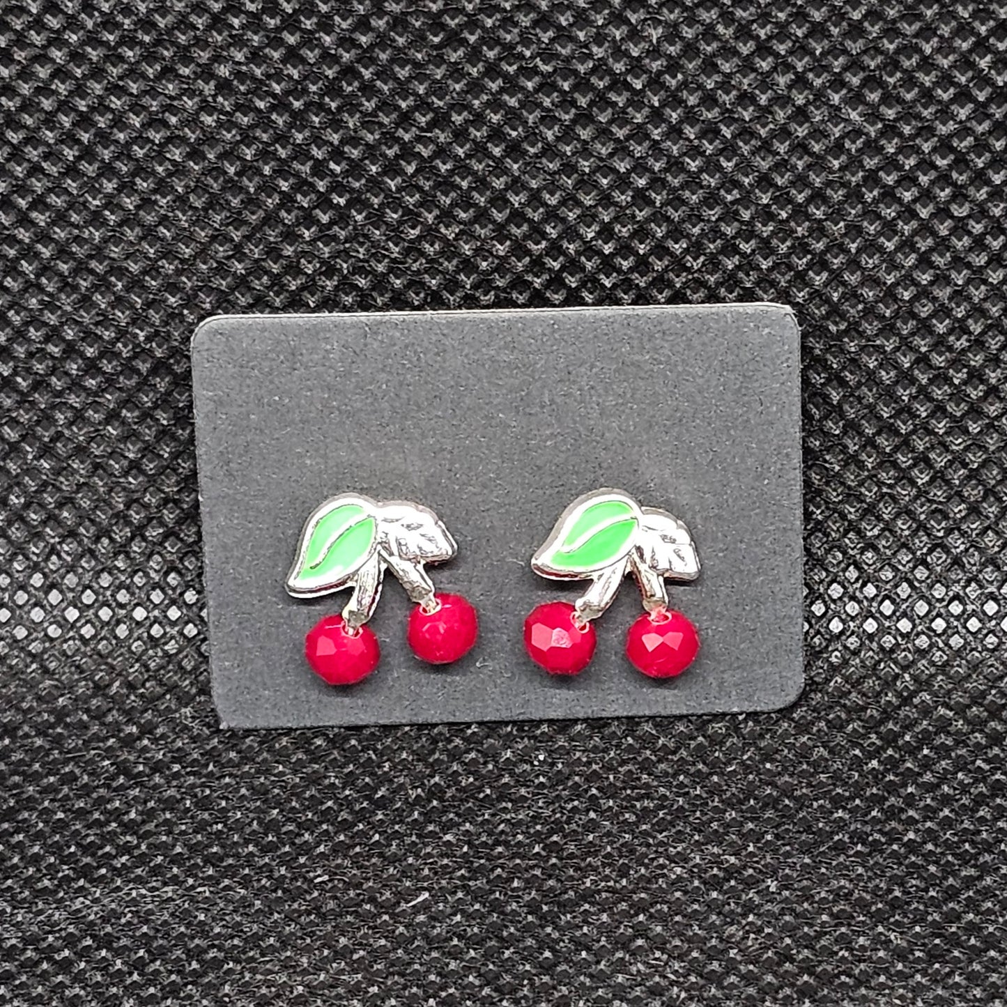 Cherry Stud Earrings with CZ Stones & Secure Screwball Backs ½”