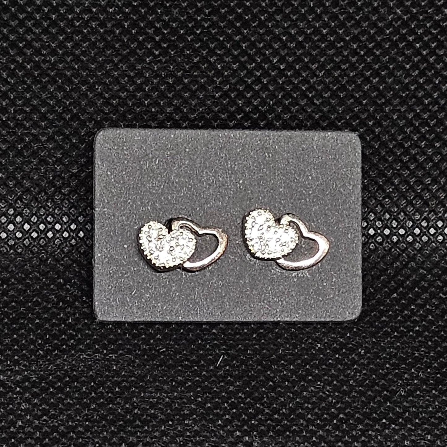 Double Heart Stud Earrings with CZ Stones & Pushback Closure ½”