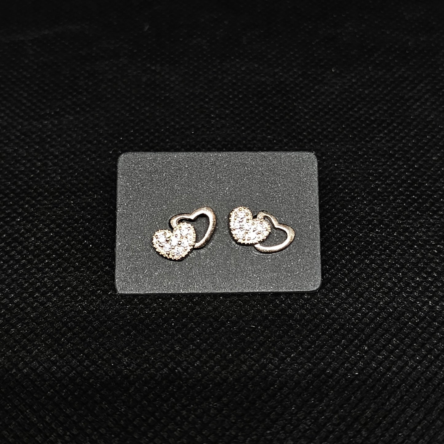 Double Heart Stud Earrings with CZ Stones & Pushback Closure ½”