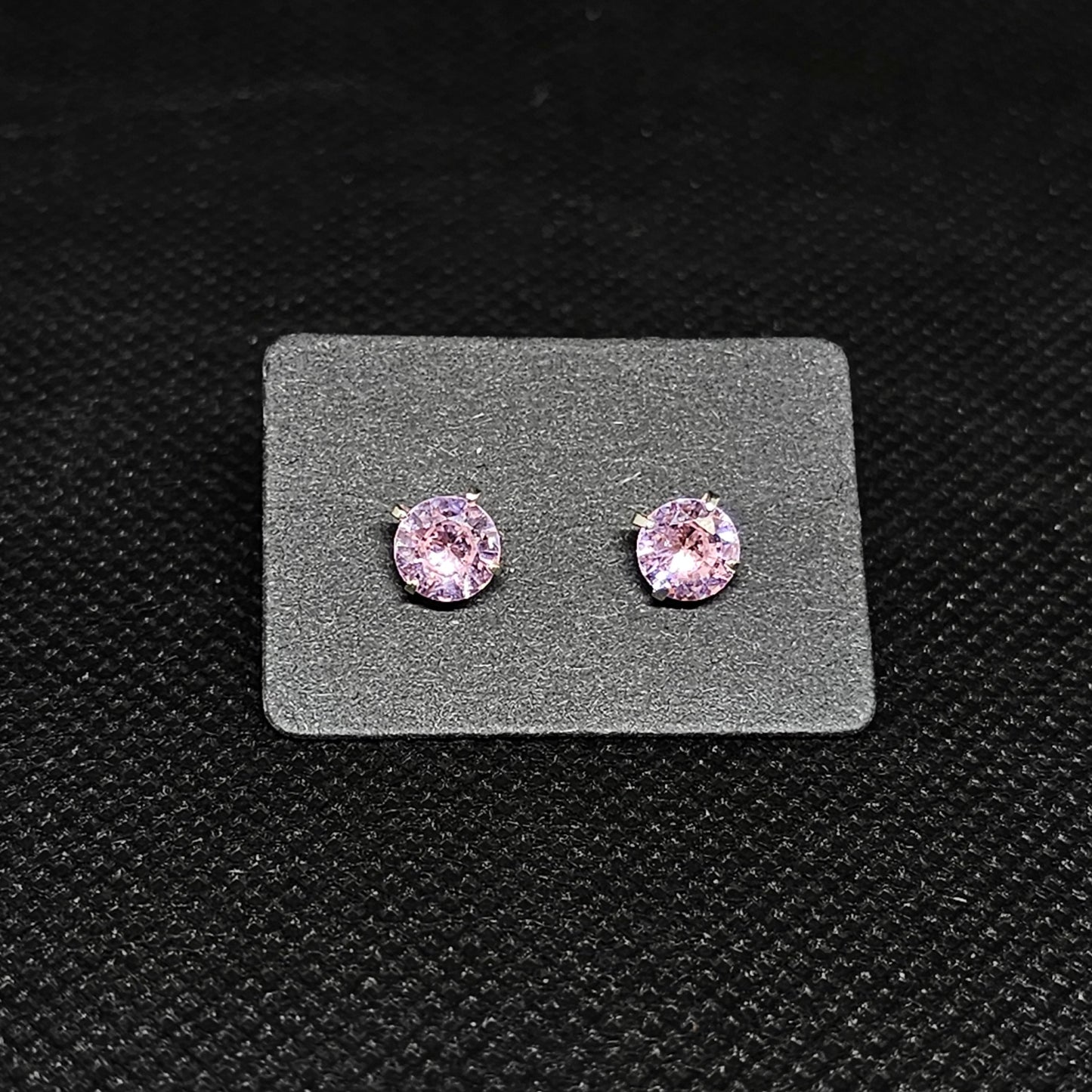 Pink Stud Earrings with CZ Stones & Secure Pushback Closure ¼”