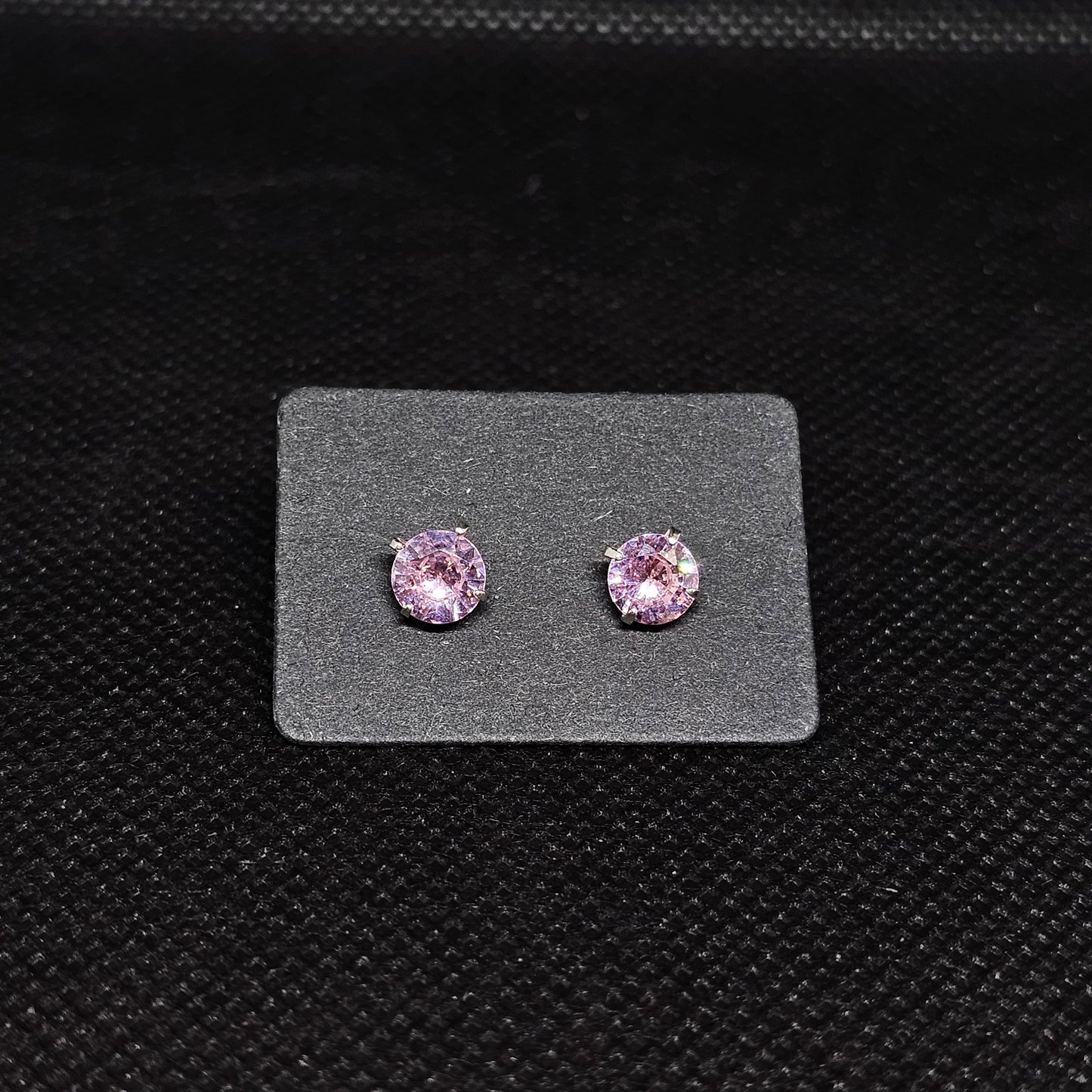 Pink Stud Earrings with CZ Stones & Secure Pushback Closure ¼”