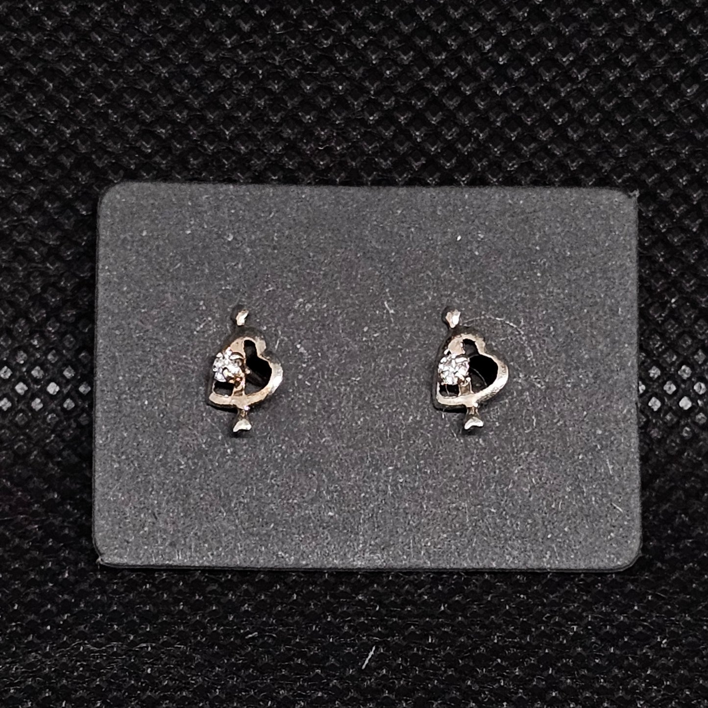 Arrow Heart Stud Earrings with CZ Stone & Secure Screwball Backs ¼”