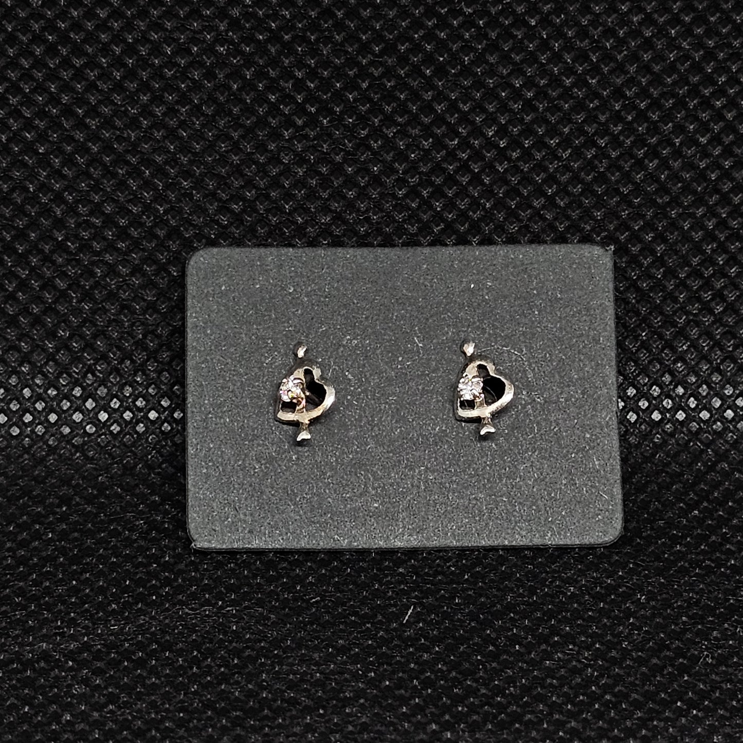 Arrow Heart Stud Earrings with CZ Stone & Secure Screwball Backs ¼”