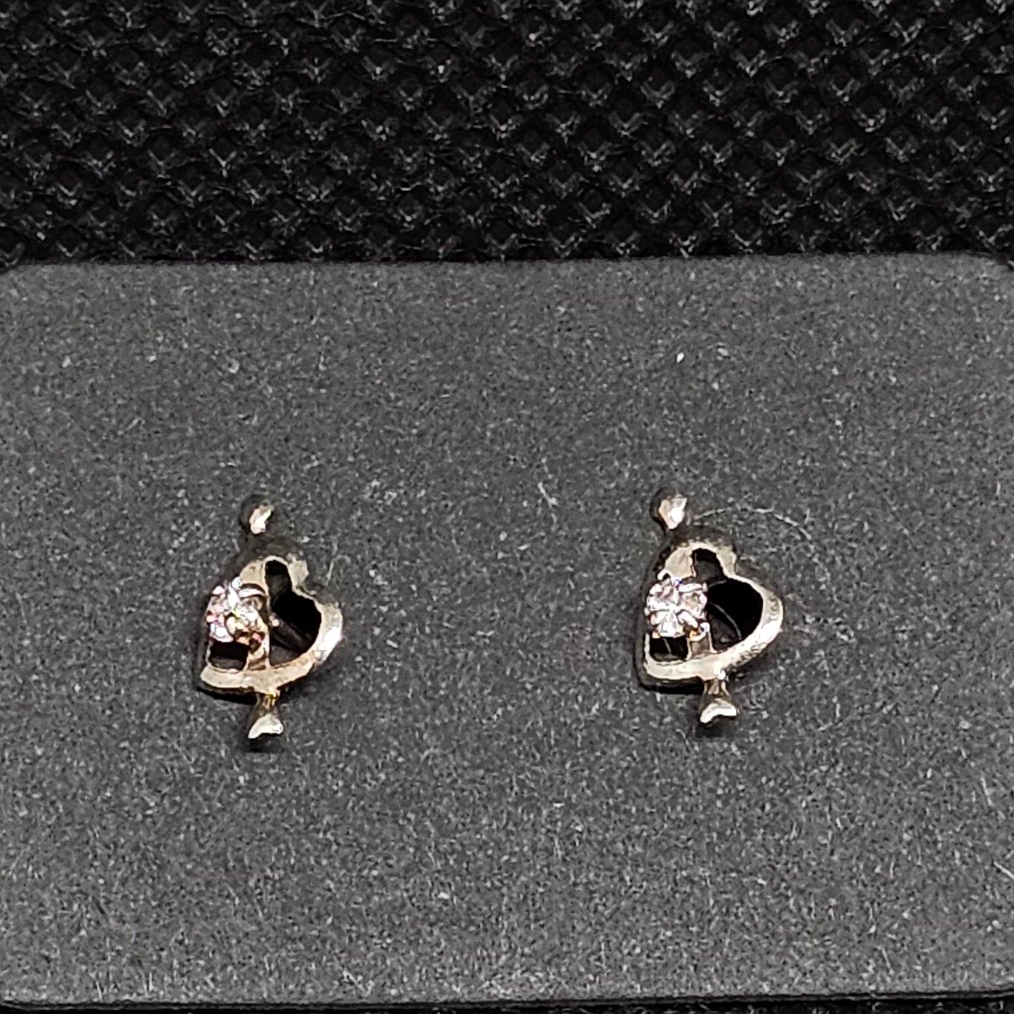 Arrow Heart Stud Earrings with CZ Stone & Secure Screwball Backs ¼”