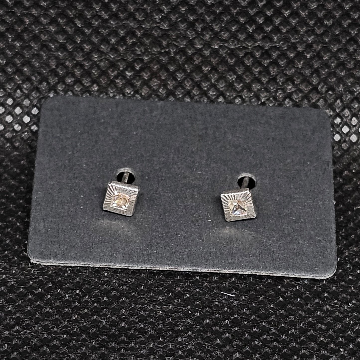 Square Diamond-Cut Stud Earrings with CZ & Pushback Closure ¼”