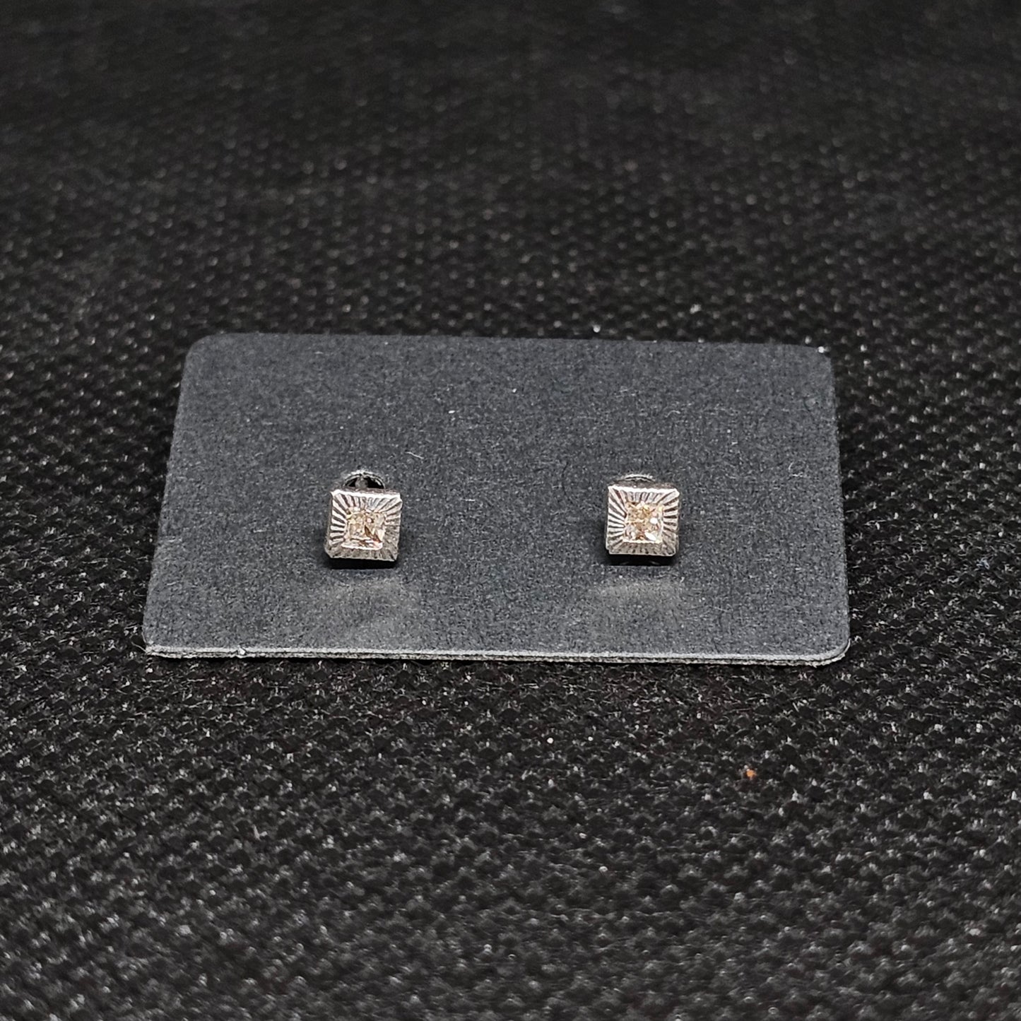 Square Diamond-Cut Stud Earrings with CZ & Pushback Closure ¼”