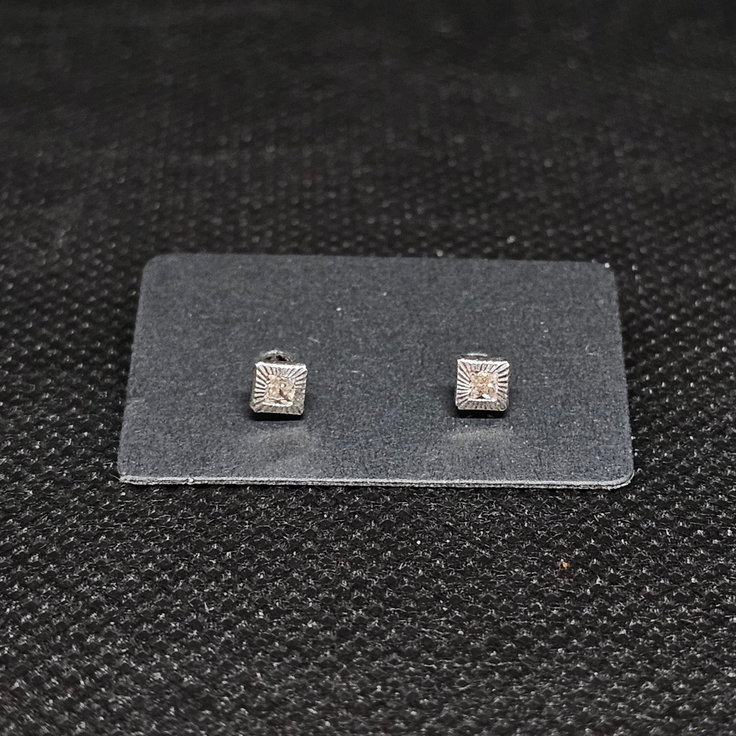 Square Diamond-Cut Stud Earrings with CZ & Pushback Closure ¼”