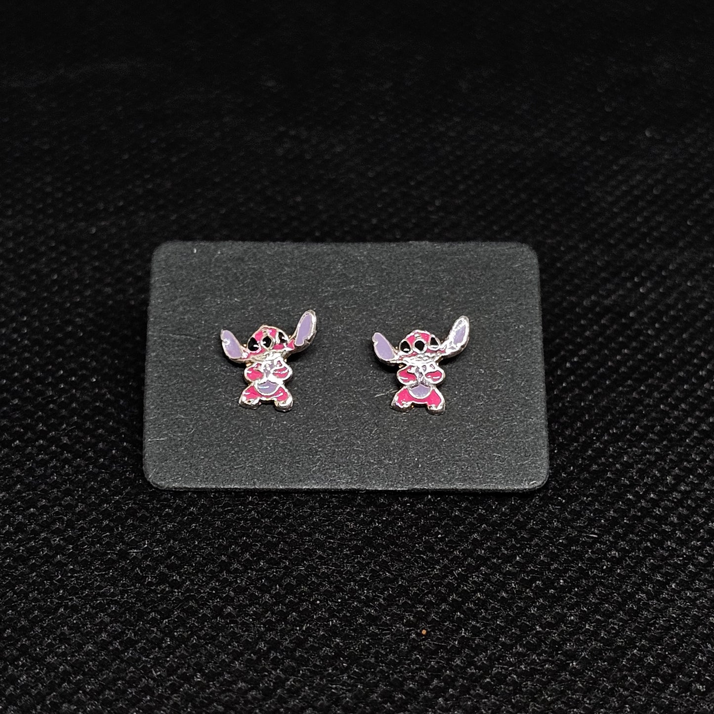 Pink Stitch Earrings with CZ Stones & Secure Screwback Backs ½”