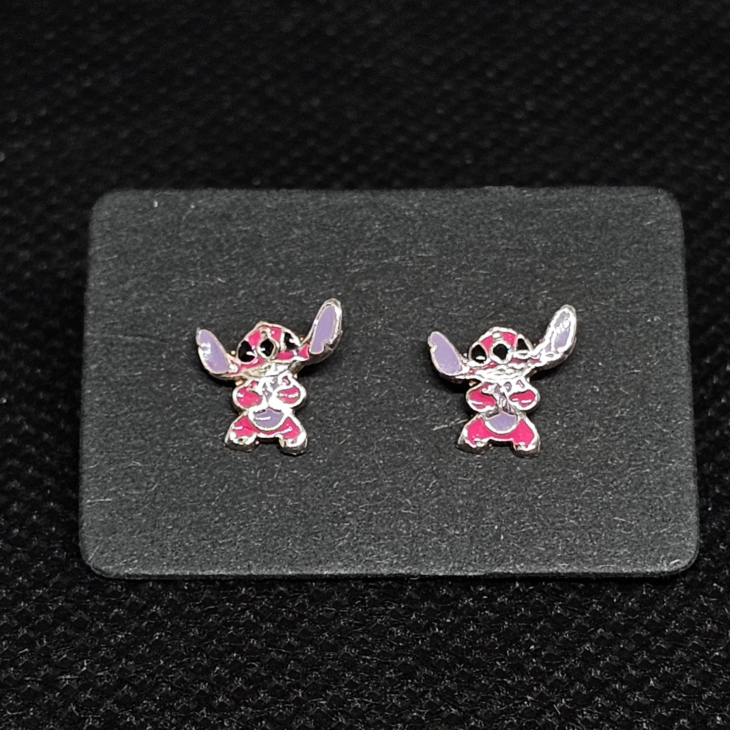Pink Stitch Earrings with CZ Stones & Secure Screwback Backs ½”