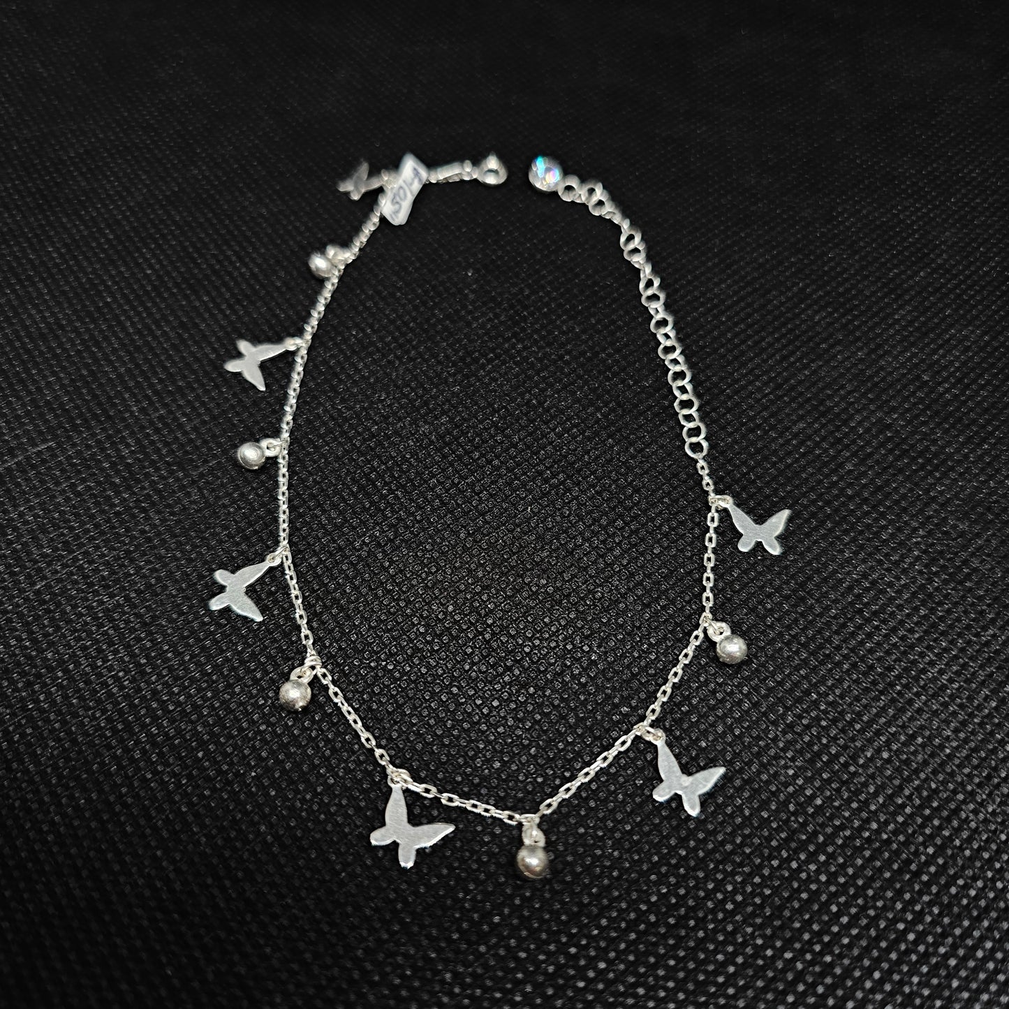 925 Sterling Silver Butterfly Charm Anklet with Bead Accents