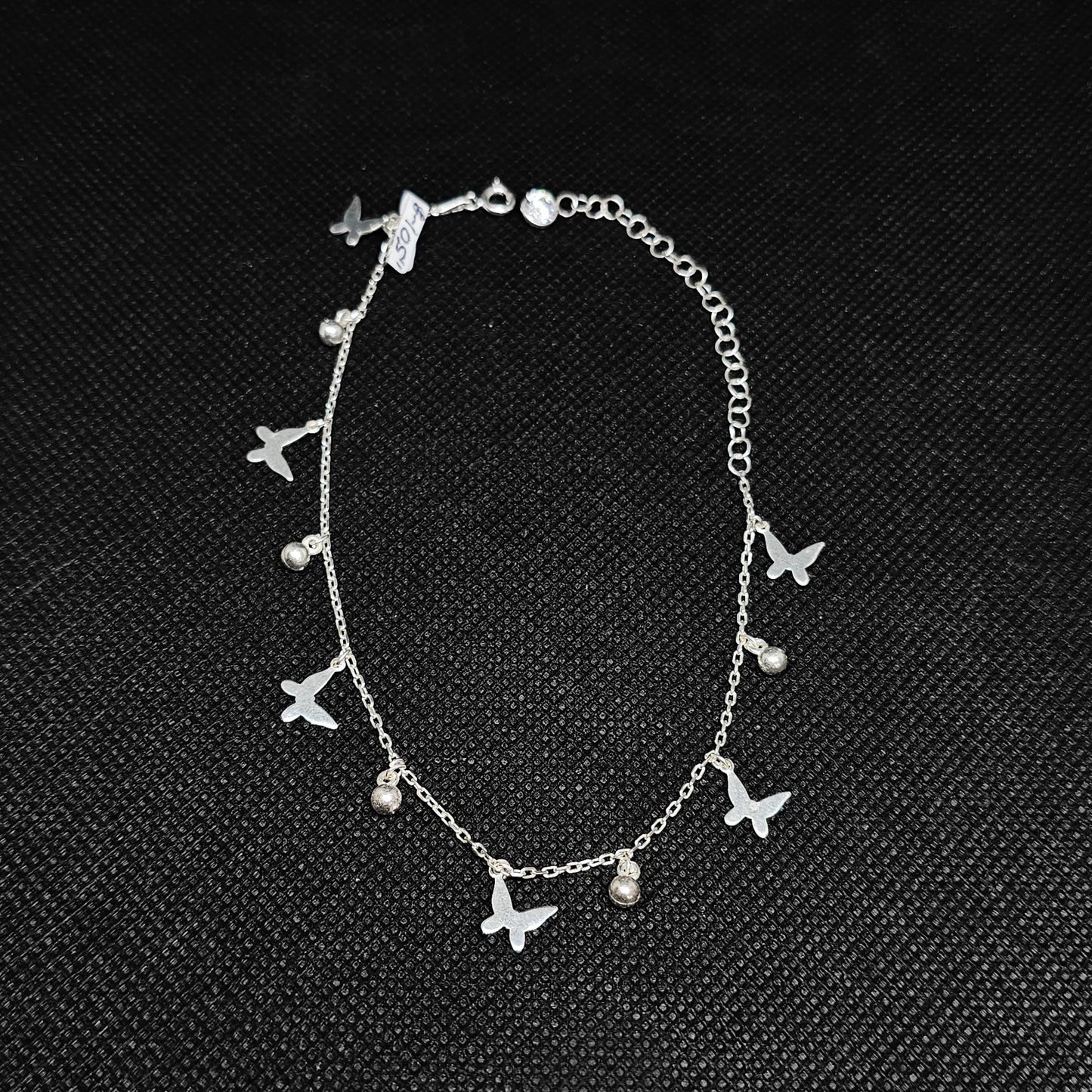 925 Sterling Silver Butterfly Charm Anklet with Bead Accents