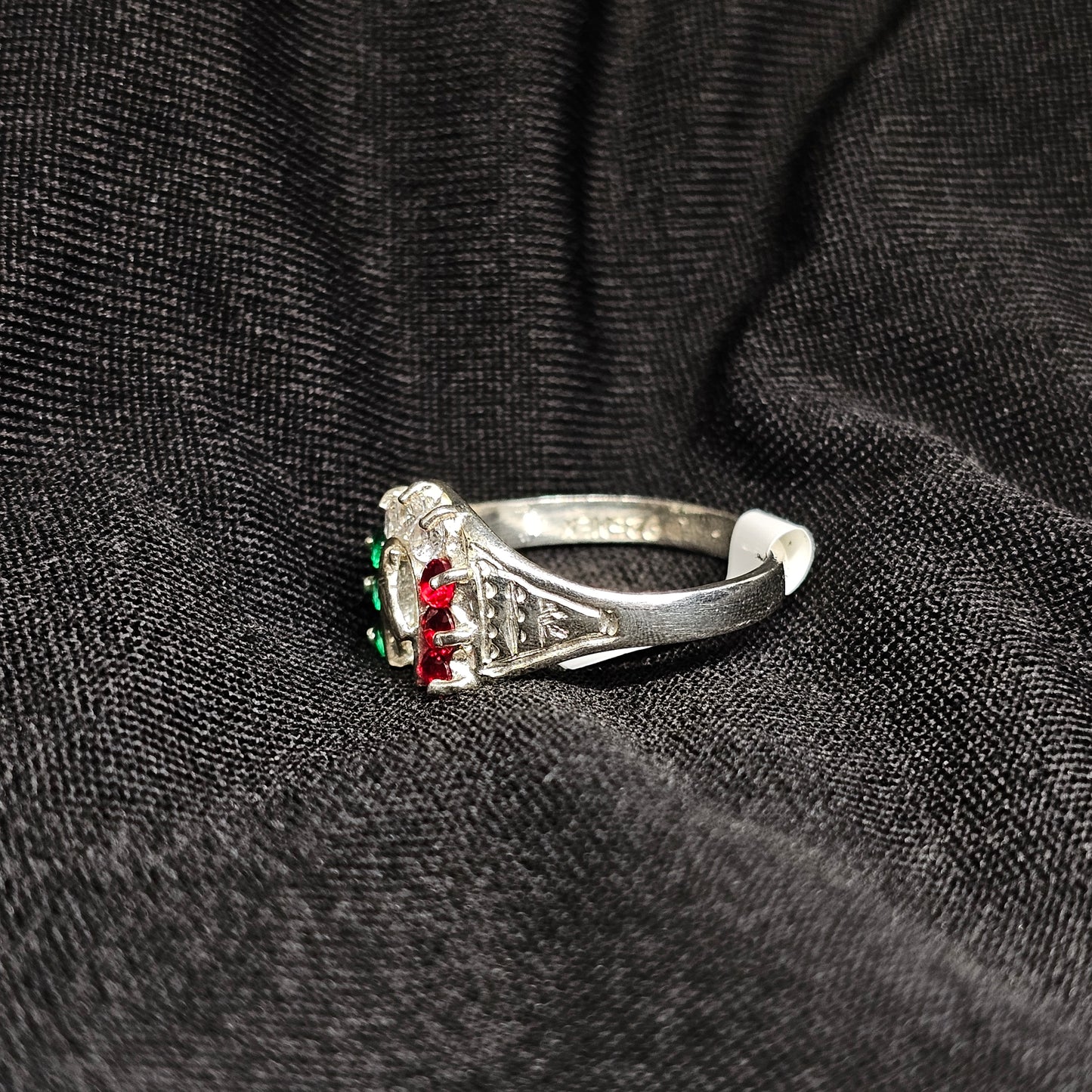 Sterling Silver Mexico Ring – Tricolor CZ, Size 5.5, 925 Stamped