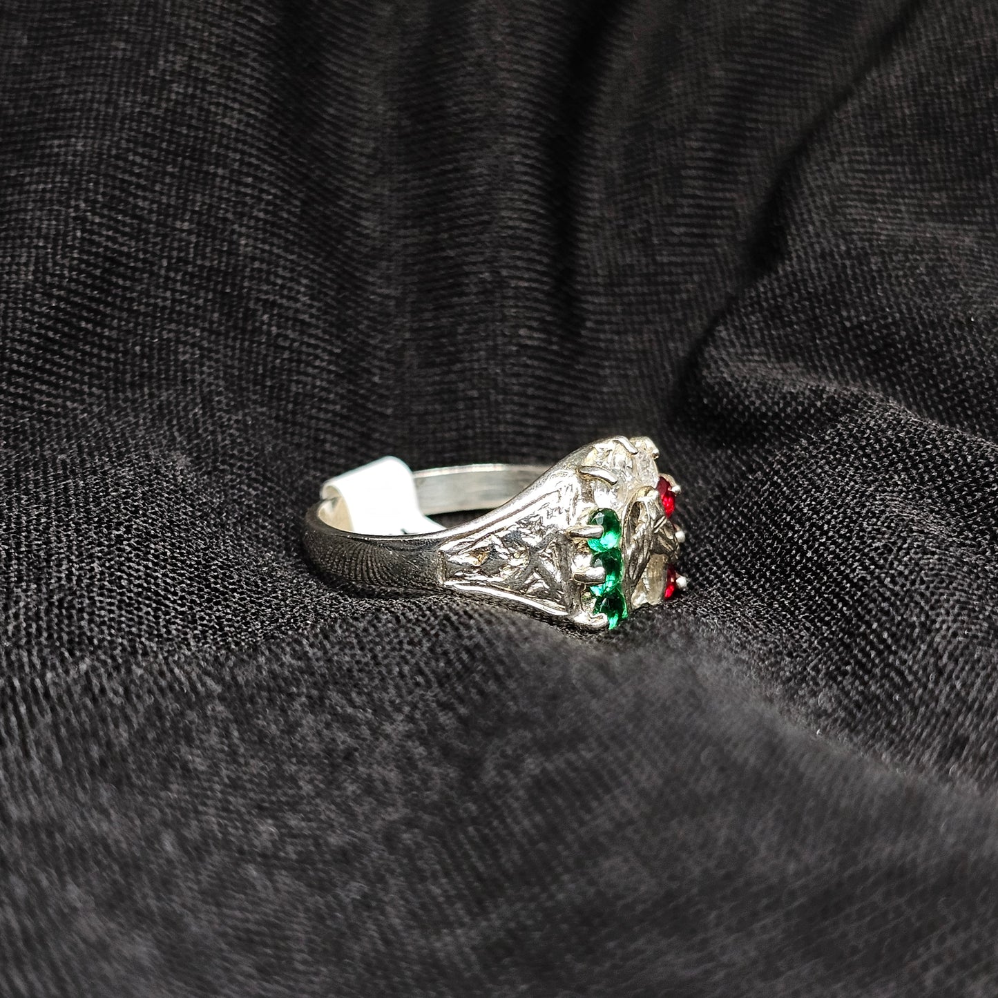 Sterling Silver Mexico Ring – Tricolor CZ, Size 5.5, 925 Stamped