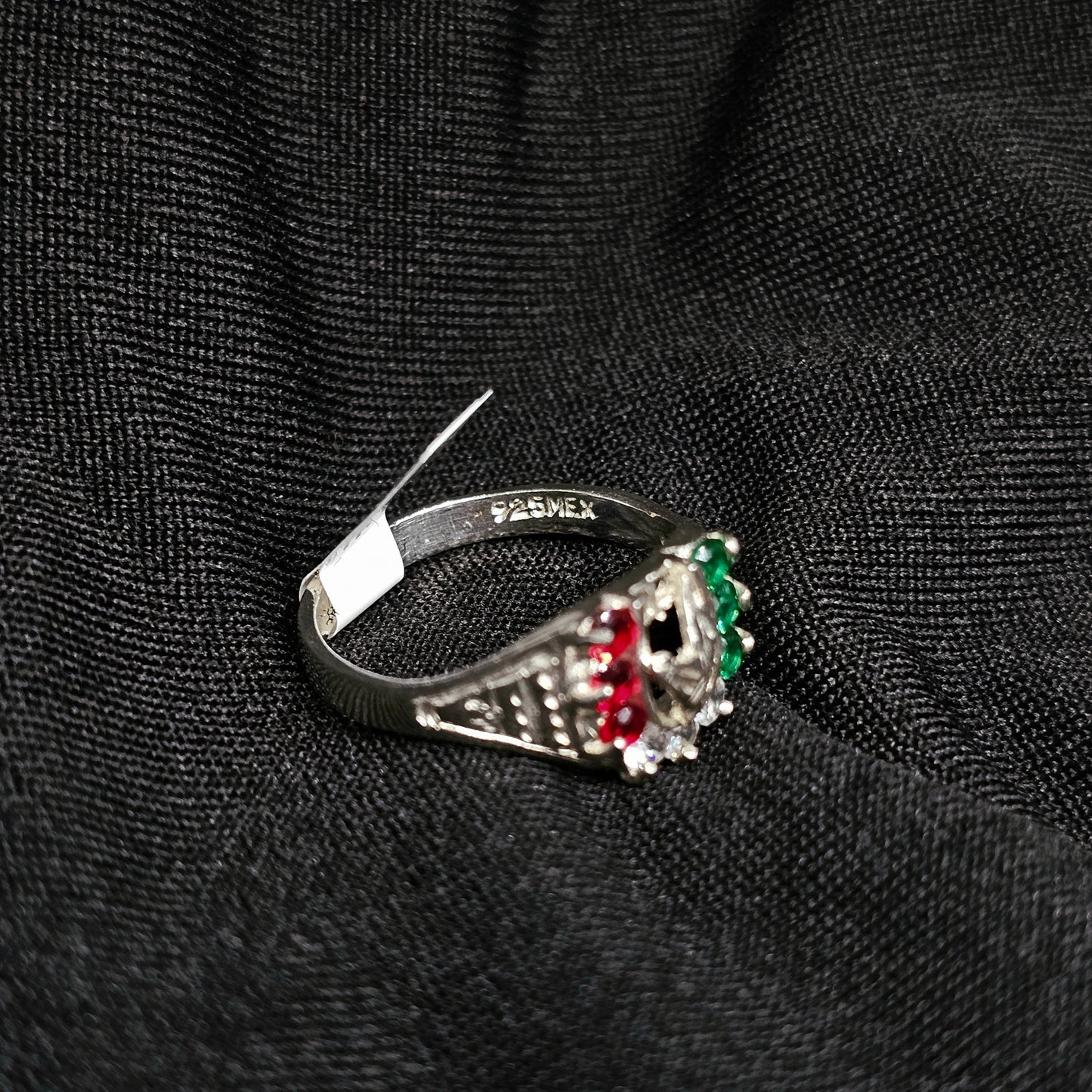 Sterling Silver Mexico Ring – Tricolor CZ, Size 5.5, 925 Stamped