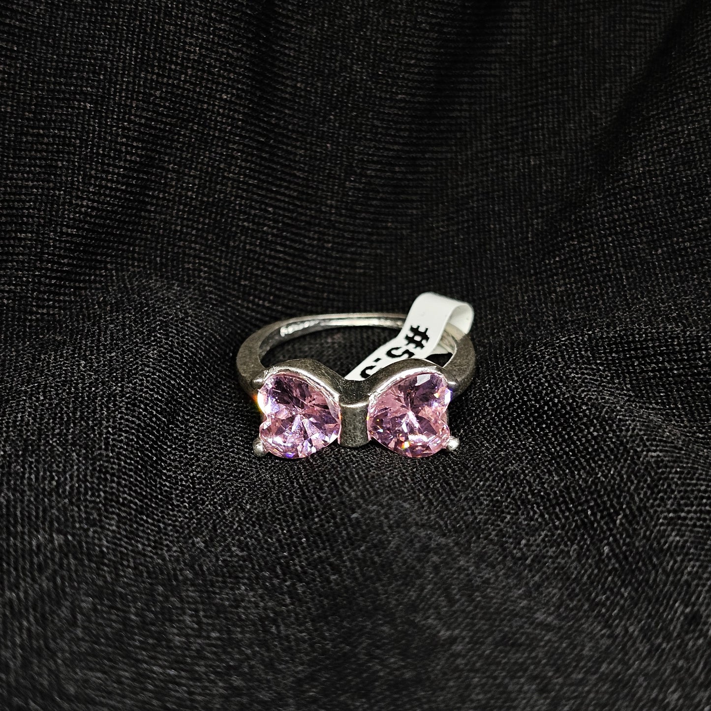 Elegant Pink Butterfly Ring with Double Heart Stones – Size 5.5 & 7.5