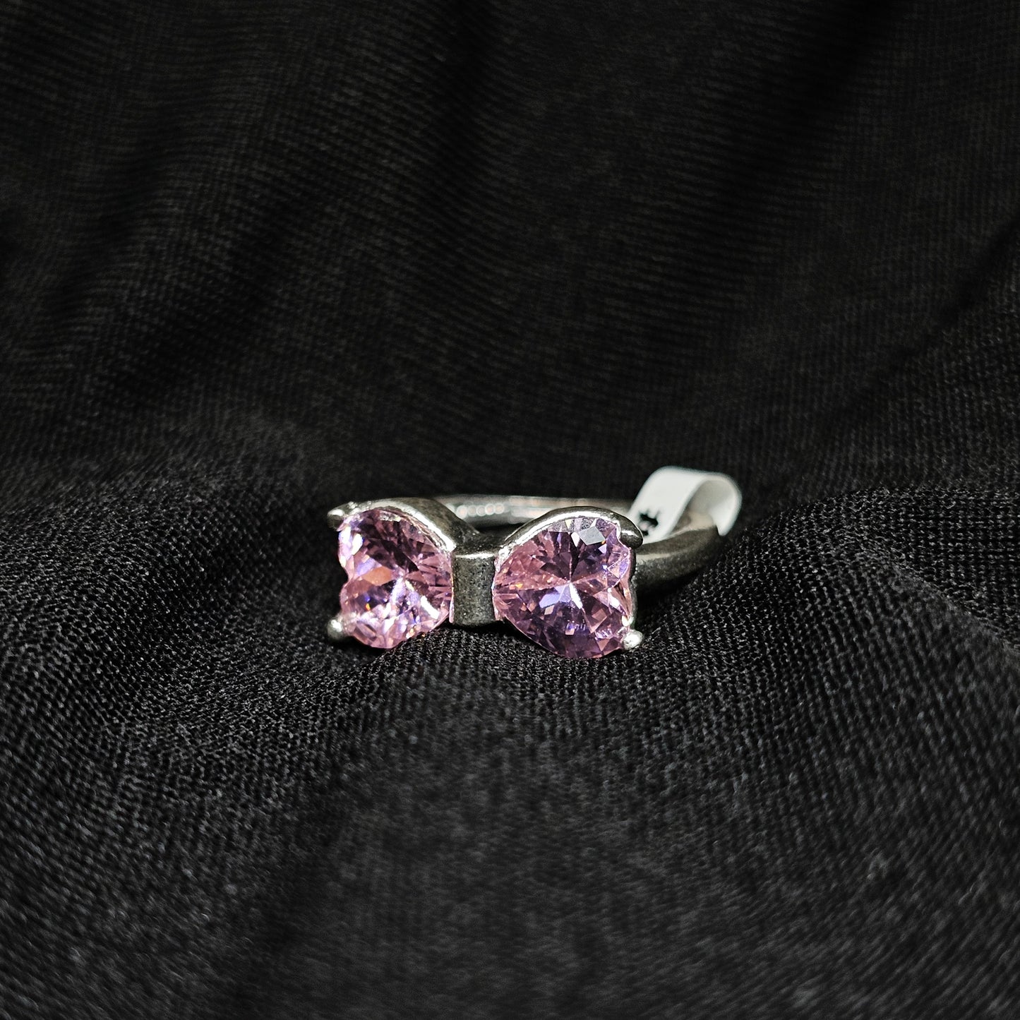 Elegant Pink Butterfly Ring with Double Heart Stones – Size 5.5 & 7.5
