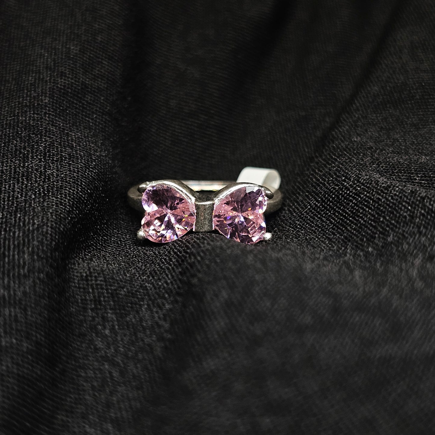 Elegant Pink Butterfly Ring with Double Heart Stones – Size 5.5 & 7.5