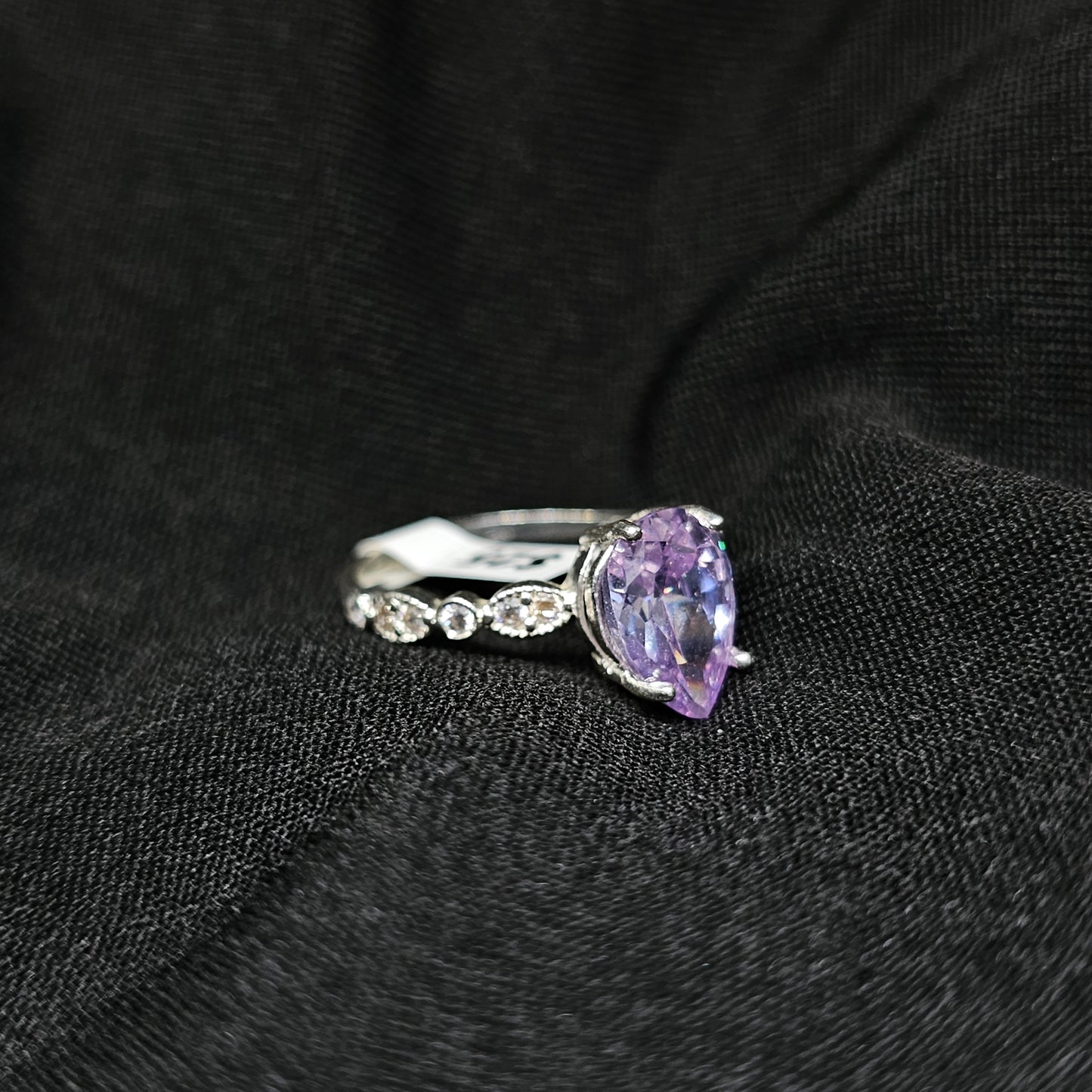 Lavender Pear-Cut Gemstone Ring with Vintage Band – Size 6.5