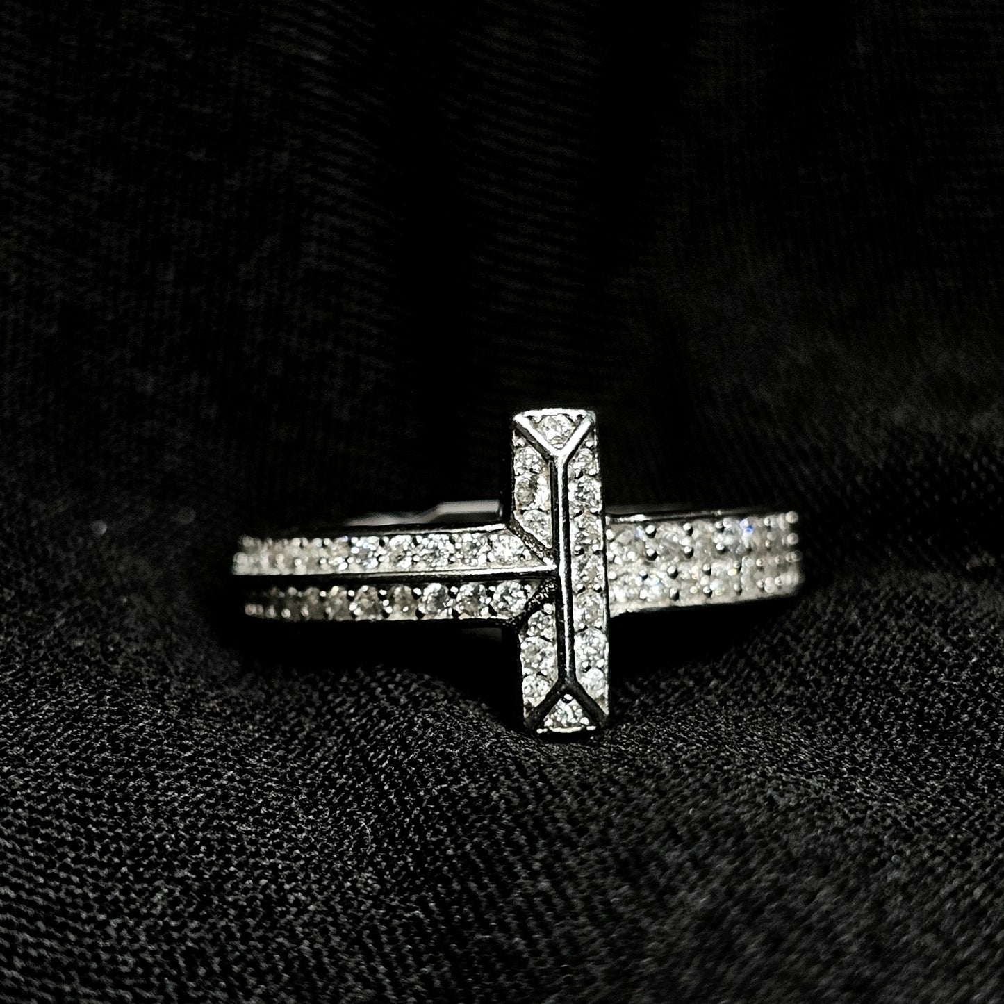 925 Silver Pave Cross Ring for Women – Size 7 Statement Band