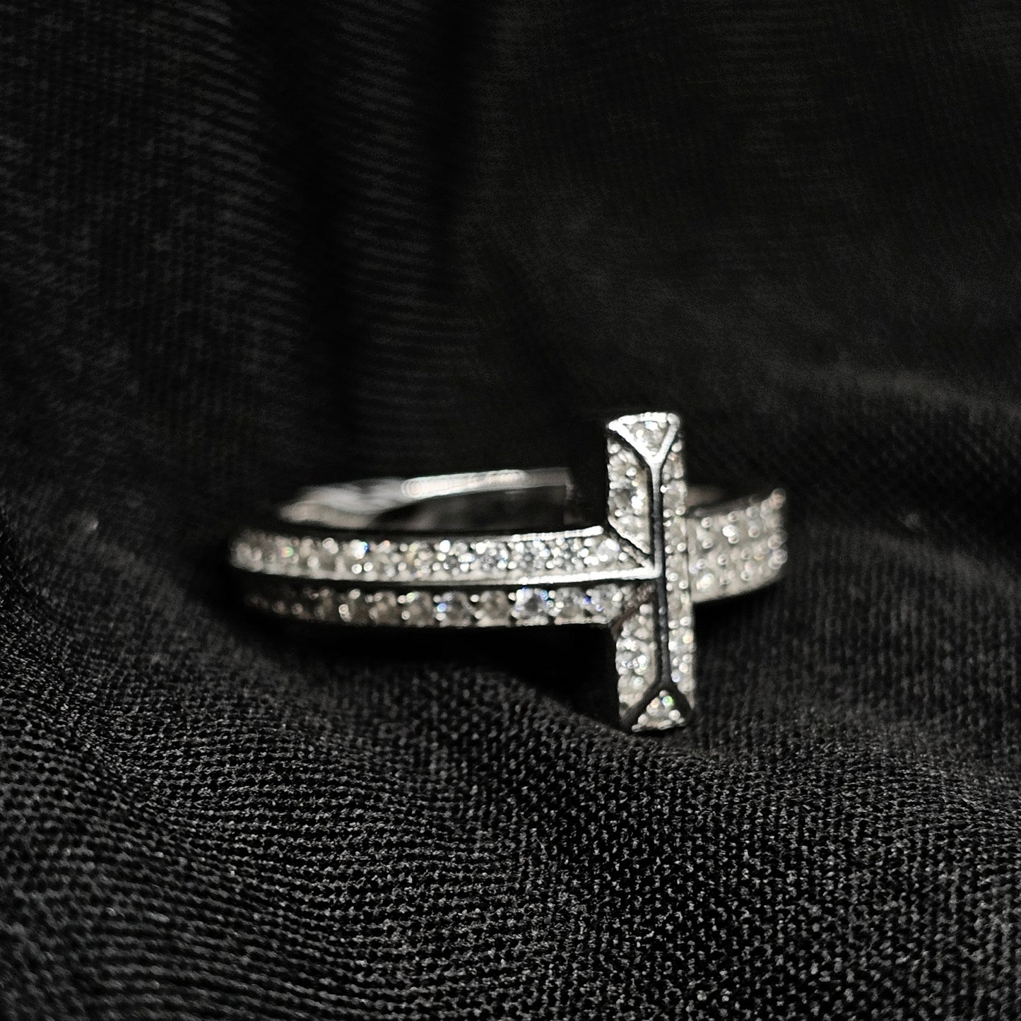 925 Silver Pave Cross Ring for Women – Size 7 Statement Band