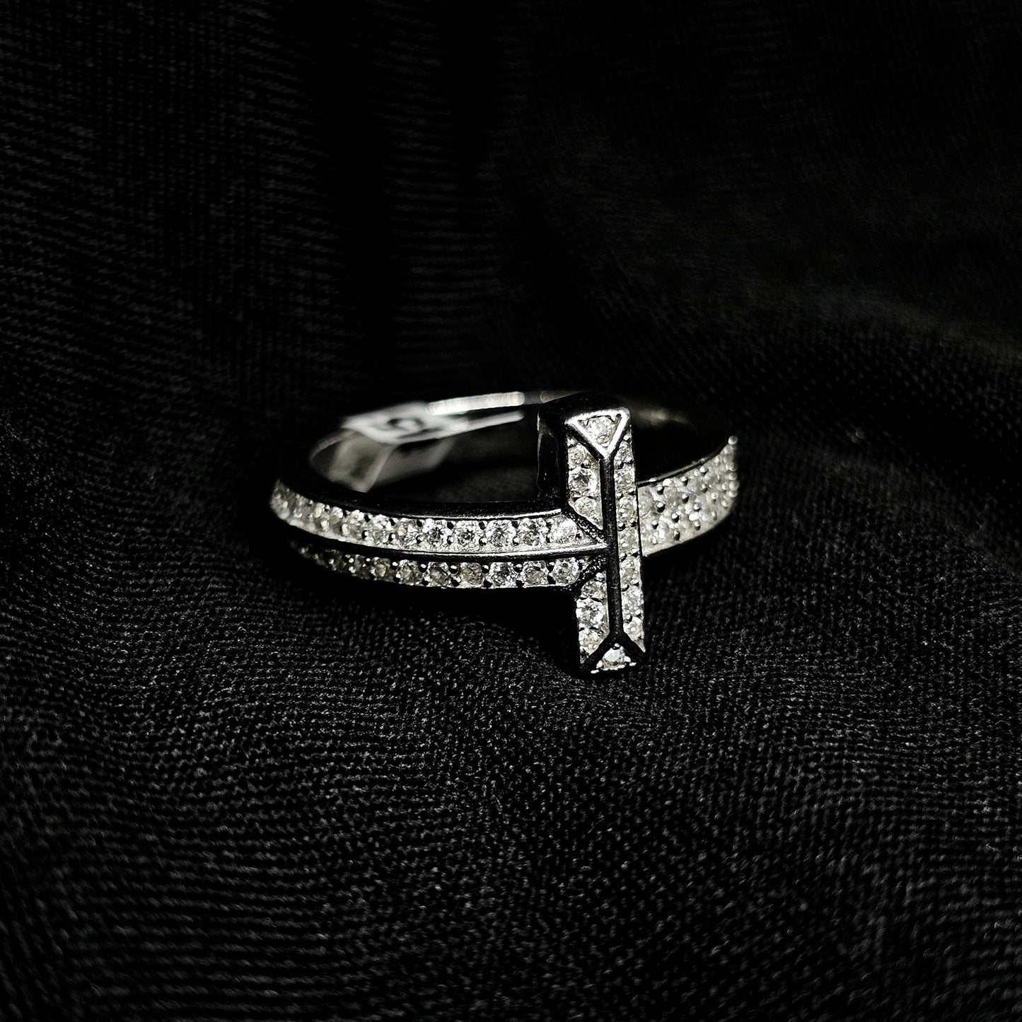 925 Silver Pave Cross Ring for Women – Size 7 Statement Band