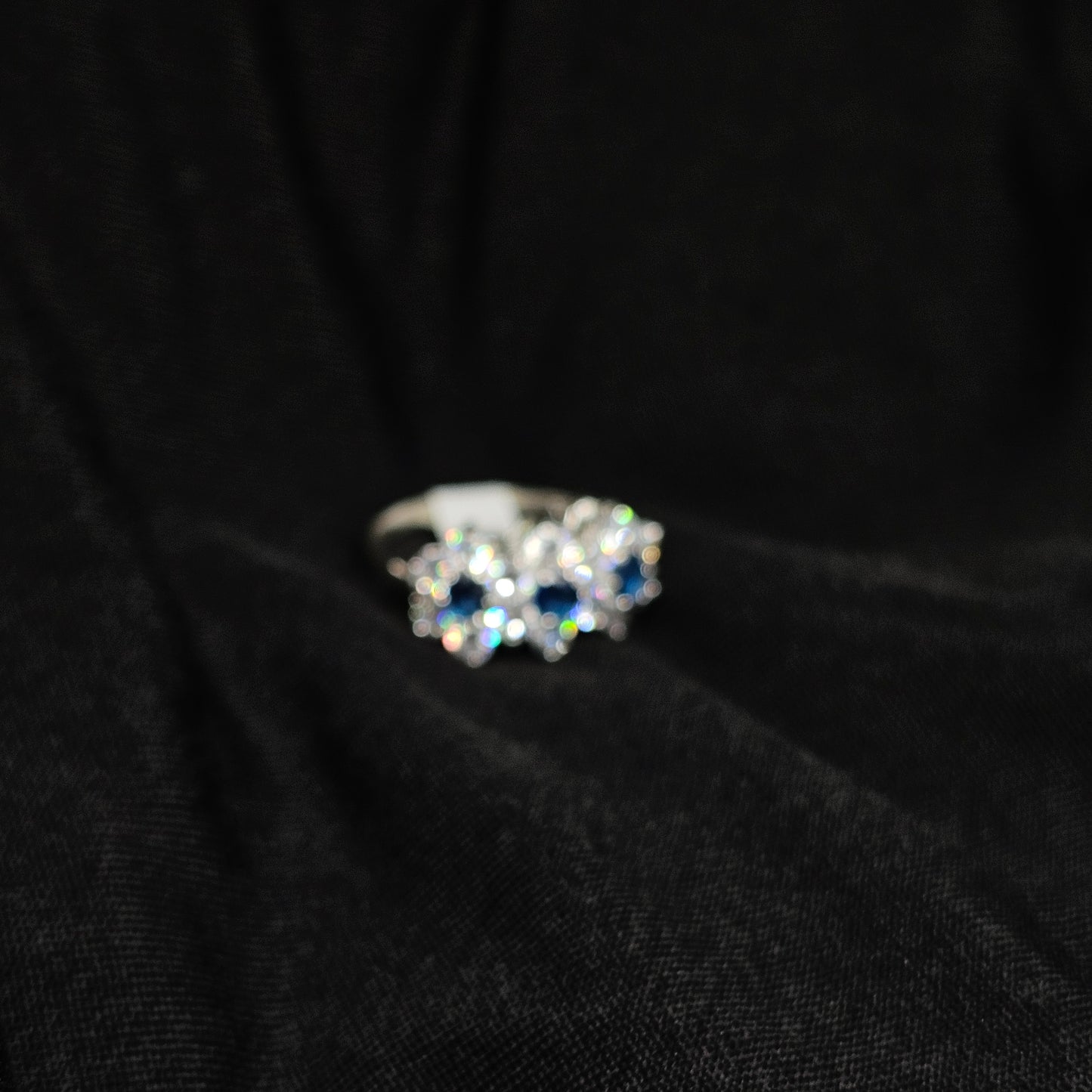 925 Silver Blue & White CZ Flower Ring – Size 7 Elegant Band